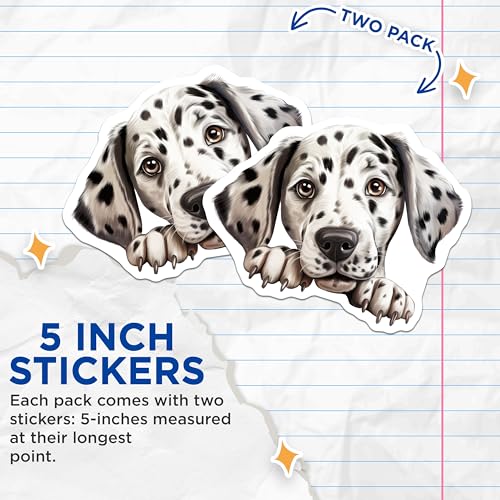 (2 Pack) Dalmatian Puppy Stickers - Cute Dog Sticker - Animal Lover Sticker Pack - 5" On Longest Side - Sticks to Smooth Flat Surfaces - Made in USA - BMCS9949
