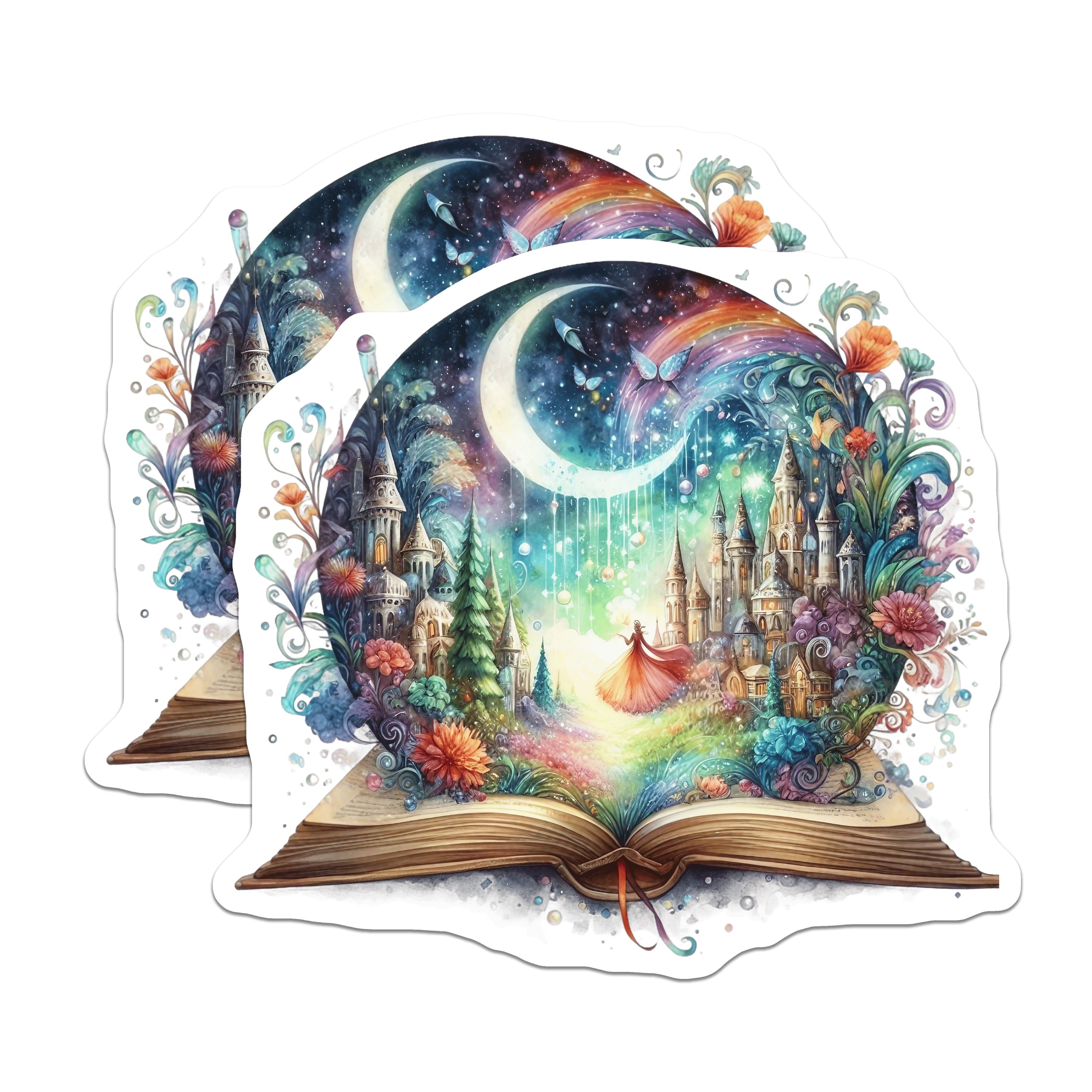 (2 Pack) Fantasy Book Magnets - Fairytale Castle Art - Watercolor Dreamscape - Reader Fridge Decor - 5 Inches On Longest Side - Thick Durable Magnet - Made in USA - MAG37319