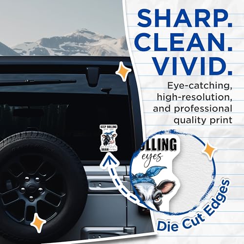 (2 Pack) Keep Rolling Your Eyes Stickers - Cow Humor Stickers - Funny Quote Stickers - 5" On Longest Side - Sticks to Smooth Flat Surfaces - Made in USA - BMCS9810