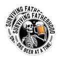 (2 Pack) Surviving Fatherhood Magnets - Funny Dad Beer Decor - Skeleton Drinker Fridge Accessories - 5 Inches On Longest Side - Thick Durable Magnet - Made in USA - MAG21560