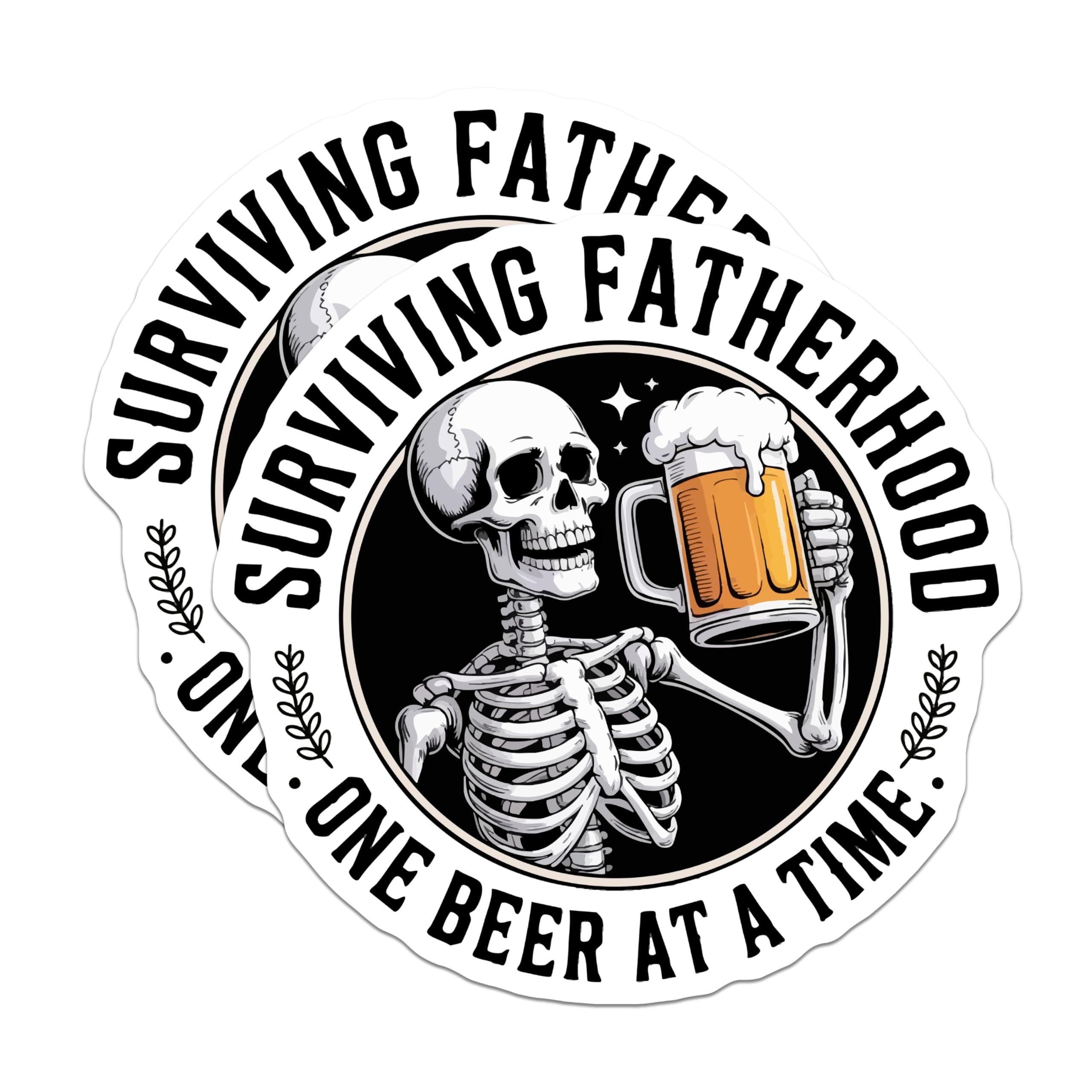 (2 Pack) Surviving Fatherhood Magnets - Funny Dad Beer Decor - Skeleton Drinker Fridge Accessories - 5 Inches On Longest Side - Thick Durable Magnet - Made in USA - MAG21560