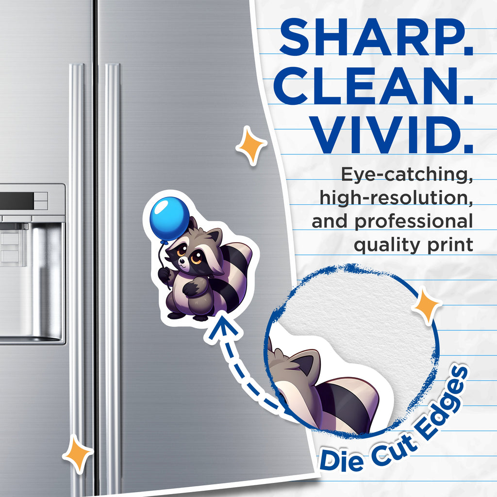 (2 Pack) Cute Raccoon Magnets - Kawaii Animal Decor - Happy Woodland Creature Art for Refrigerator - 5 Inches On Longest Side - Thick Durable Magnet - Made in USA - MAG38114
