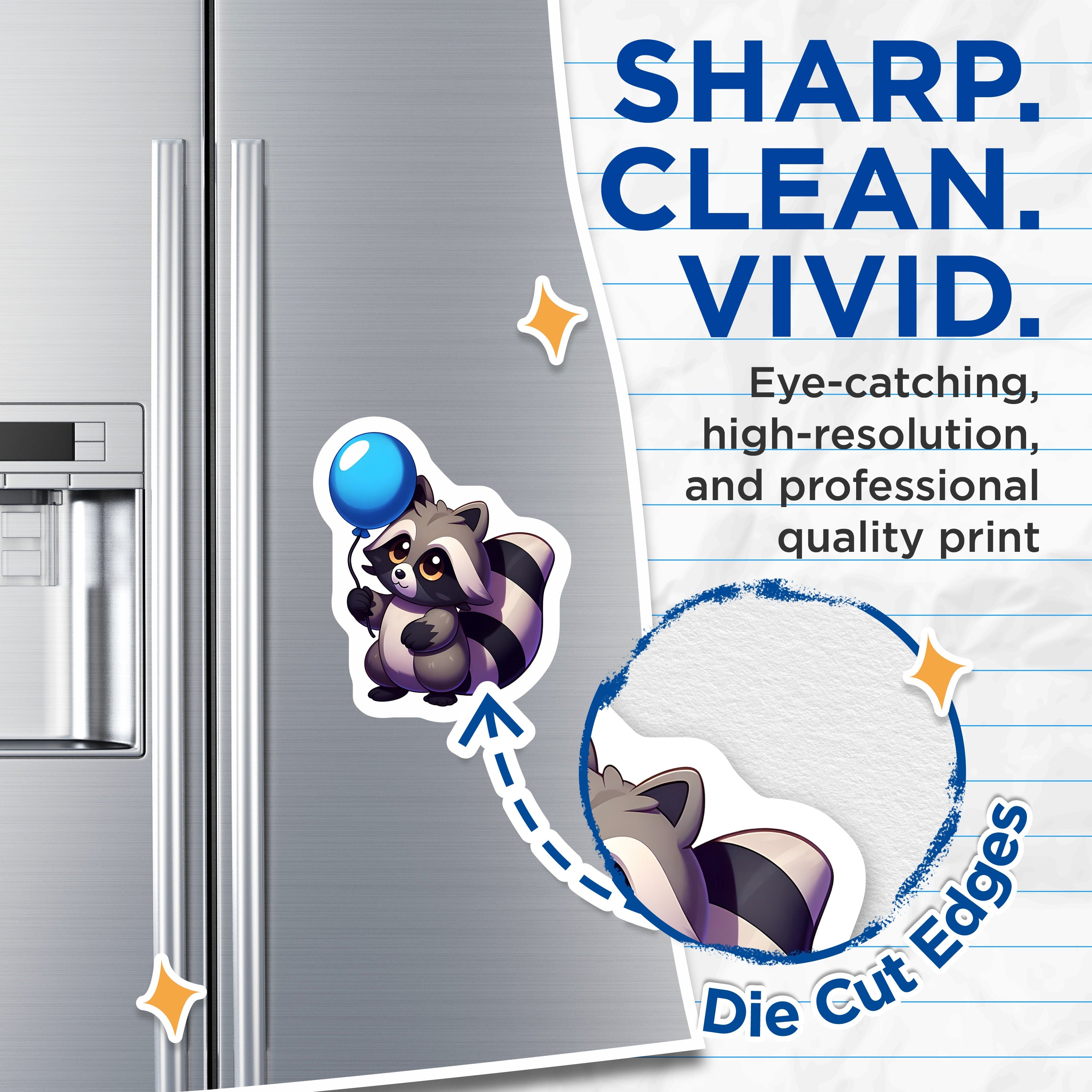 (2 Pack) Cute Raccoon Magnets - Kawaii Animal Decor - Happy Woodland Creature Art for Refrigerator - 5 Inches On Longest Side - Thick Durable Magnet - Made in USA - MAG38114