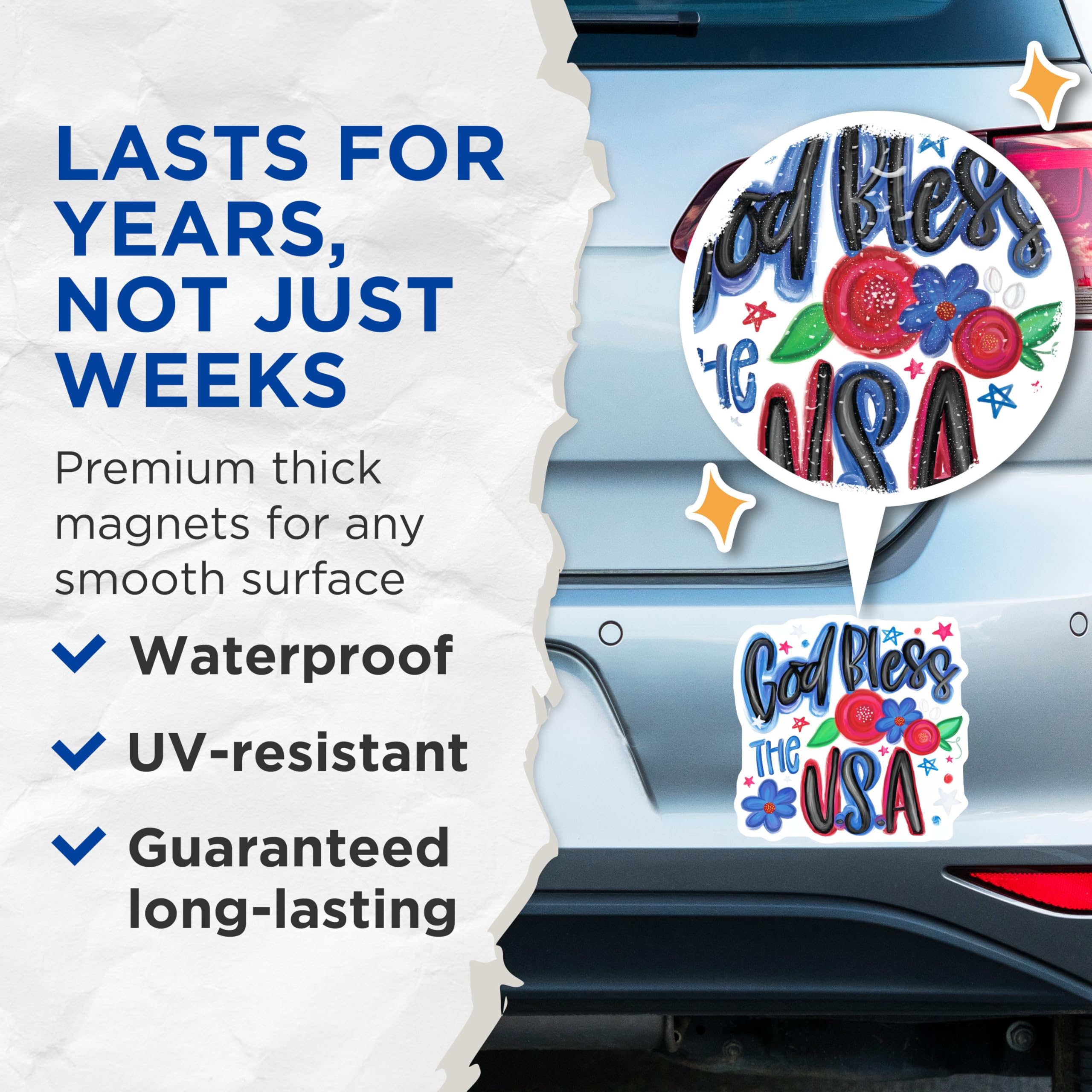 (2 Pack) God Bless The USA Message Magnets - Patriotic American Floral Decor - National Holiday Refrigerator Display - 5 Inches On Longest Side - Thick Durable Magnet - Made in USA - MAG23456