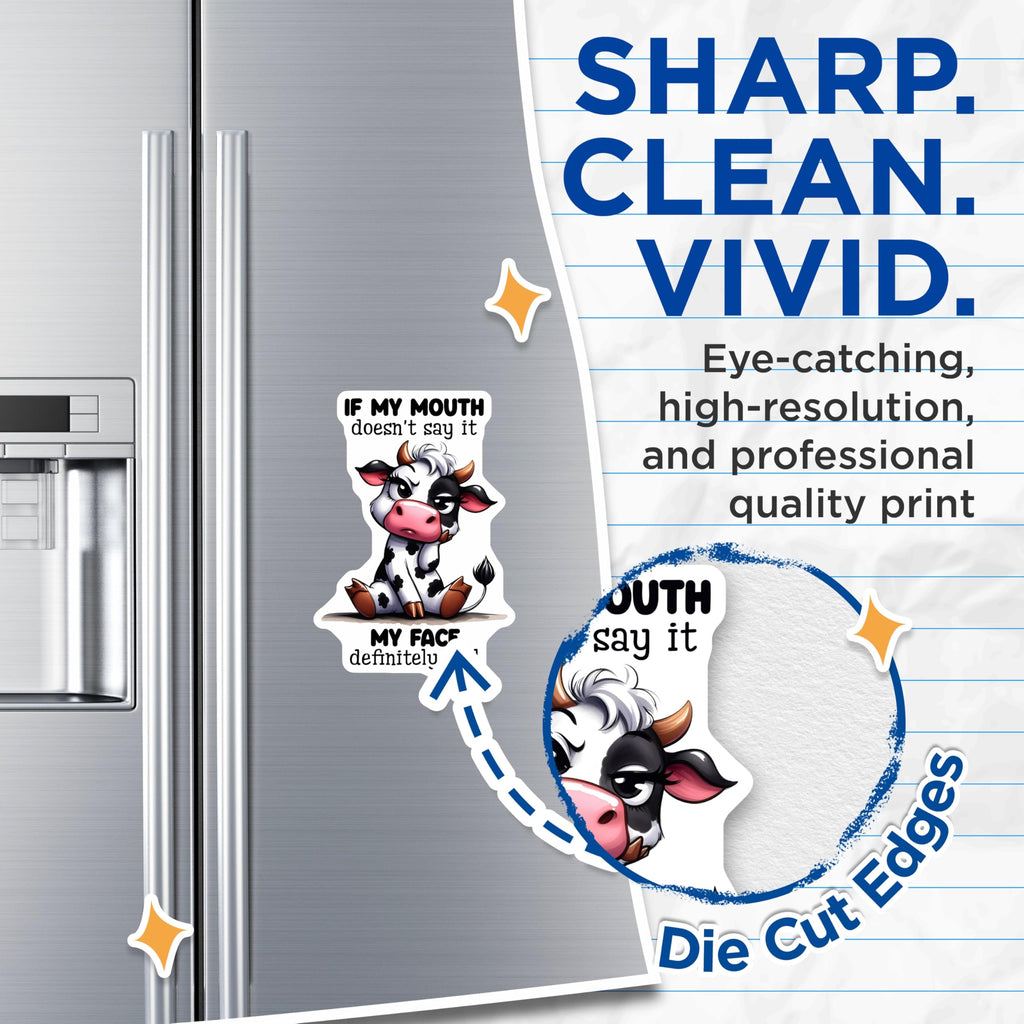 (2 Pack) Sarcastic Cow Magnets - Funny Face Expression - Refrigerator Magnets - 5" On Longest Side - Premium Magnet - for Cars, Refrigerators, Toolboxes, Lockers - Made in USA - MAG16752