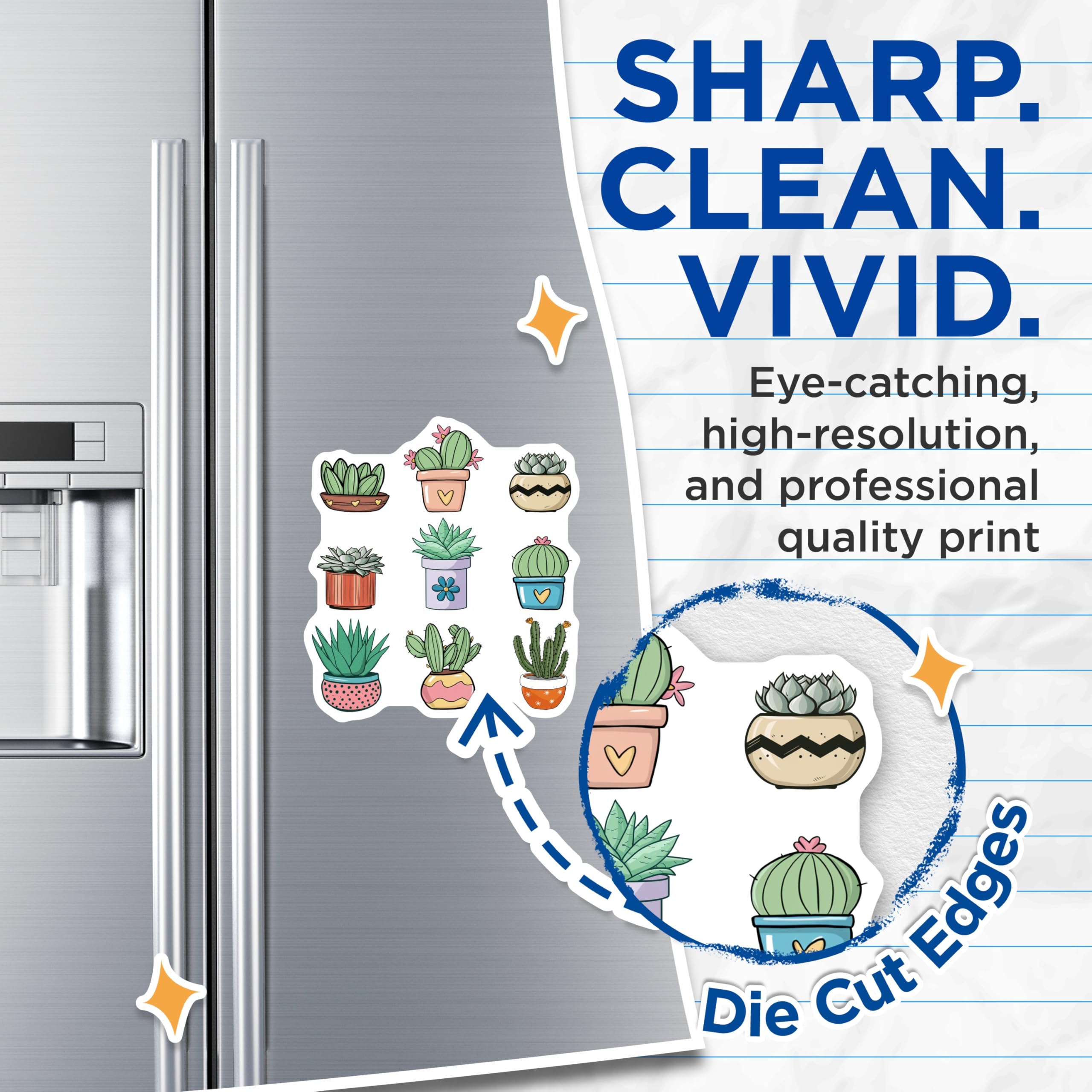 (2 Pack) Succulent Magnets - Cute Plant Decals - Potted Cacti Fridge Decorations - 5" On Longest Side - Premium Magnet - for Cars, Refrigerators, Toolboxes, Lockers - Made in USA - MAG18123