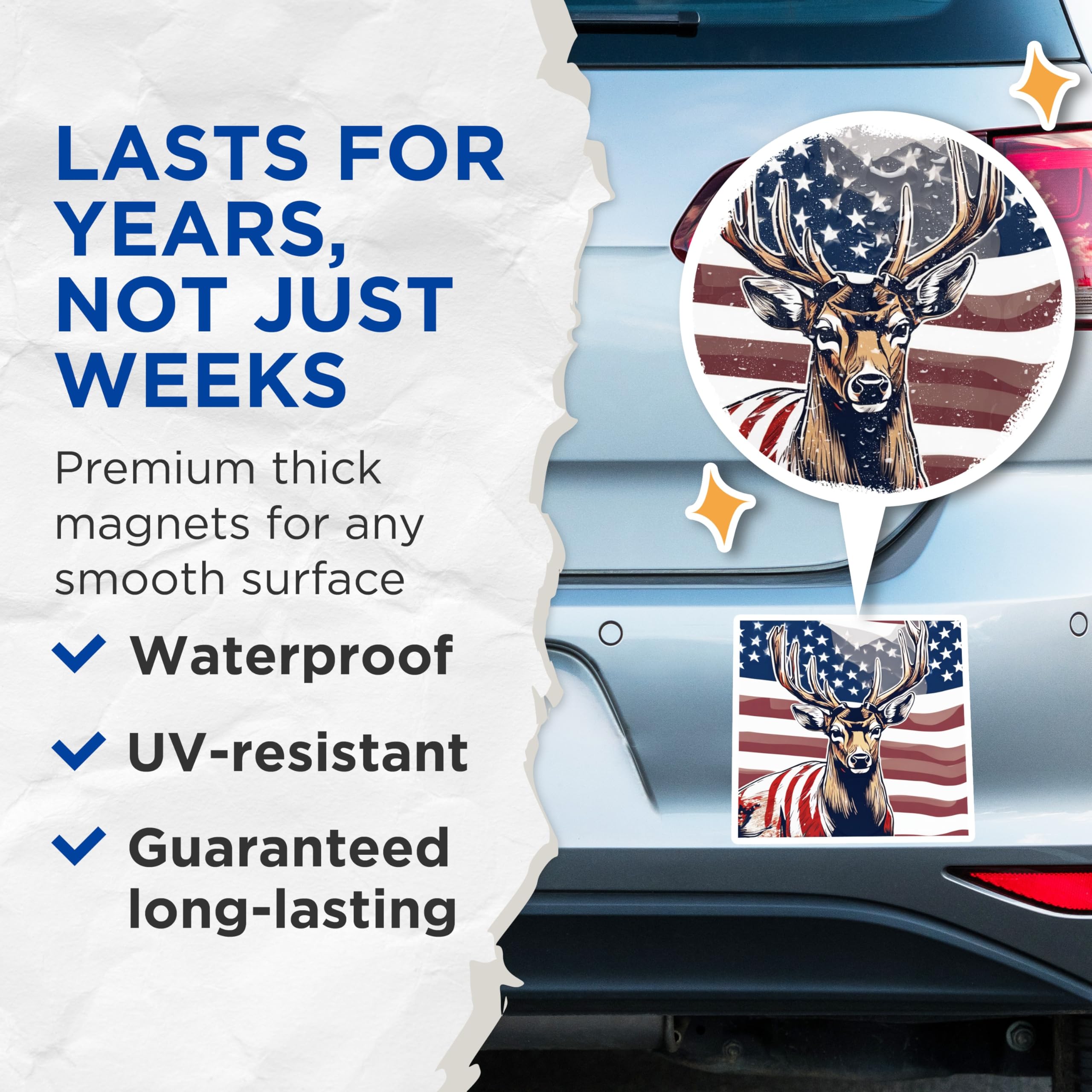(2 Pack) Patriotic Deer Magnets - American Flag Buck Antlers - Hunter Home Decor Refrigerator - USA Wildlife Hunter's Den Art - 5 Inches On Longest Side - Thick Durable Magnet - Made in USA - MAG19687