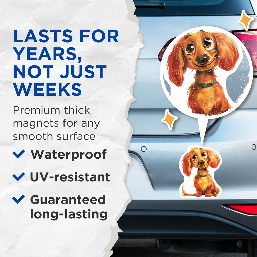 (2 Pack) Long-Haired Dachshund Magnets - Cute Puppy Dog Decor - Animal Lover Accent - 5 Inches On Longest Side - Thick Durable Magnet - Made in USA - MAG23857