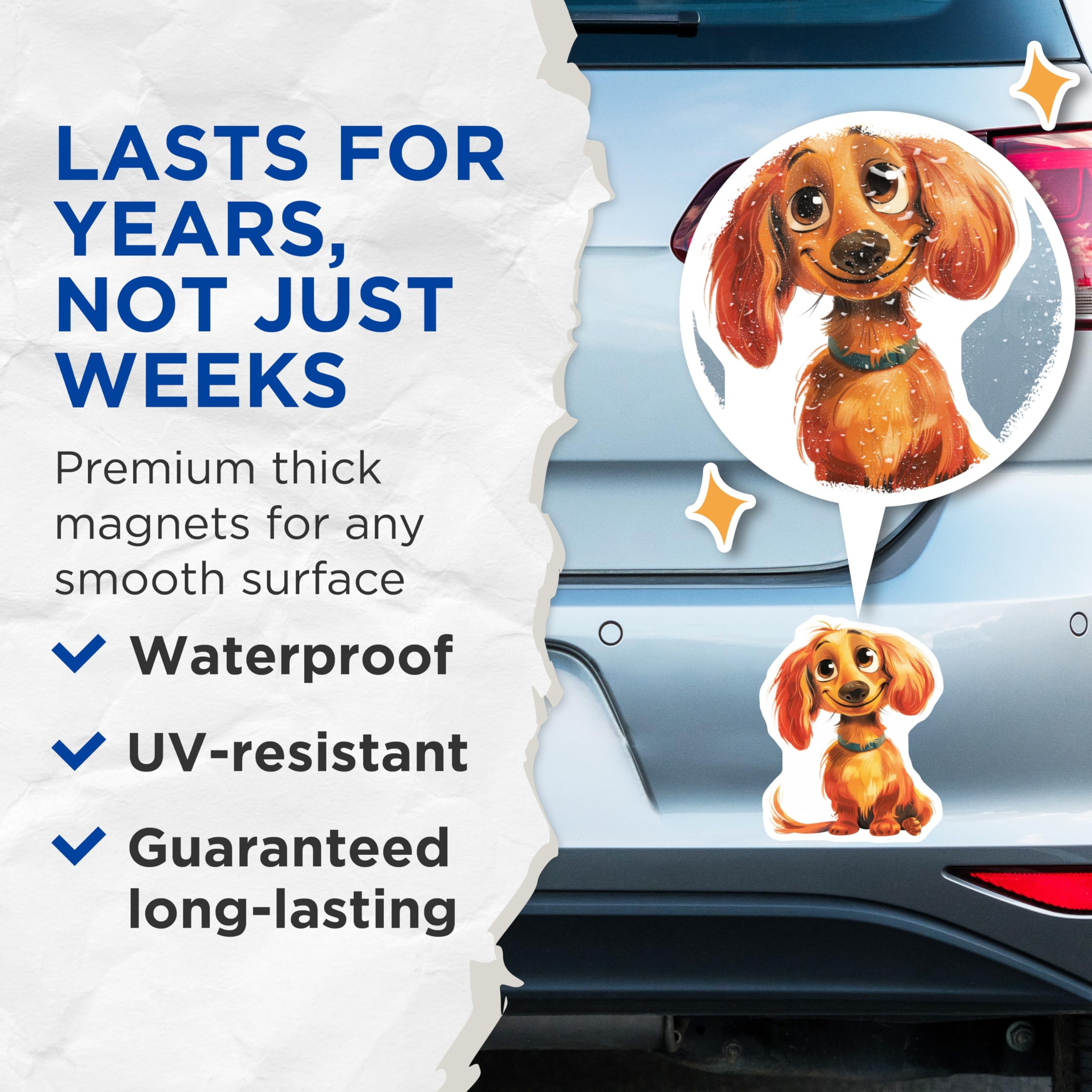 (2 Pack) Long-Haired Dachshund Magnets - Cute Puppy Dog Decor - Animal Lover Accent - 5 Inches On Longest Side - Thick Durable Magnet - Made in USA - MAG23857