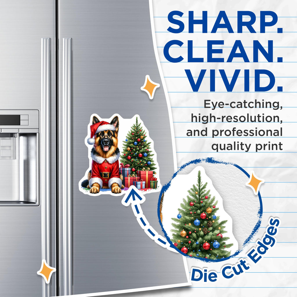 (2 Pack) German Shepherd Santa Dog Magnets - Cute Christmas Pet Decor - Holiday Animal Lover Fridge Accessory - 5 Inches On Longest Side - Thick Durable Magnet - Made in USA - MAG30657
