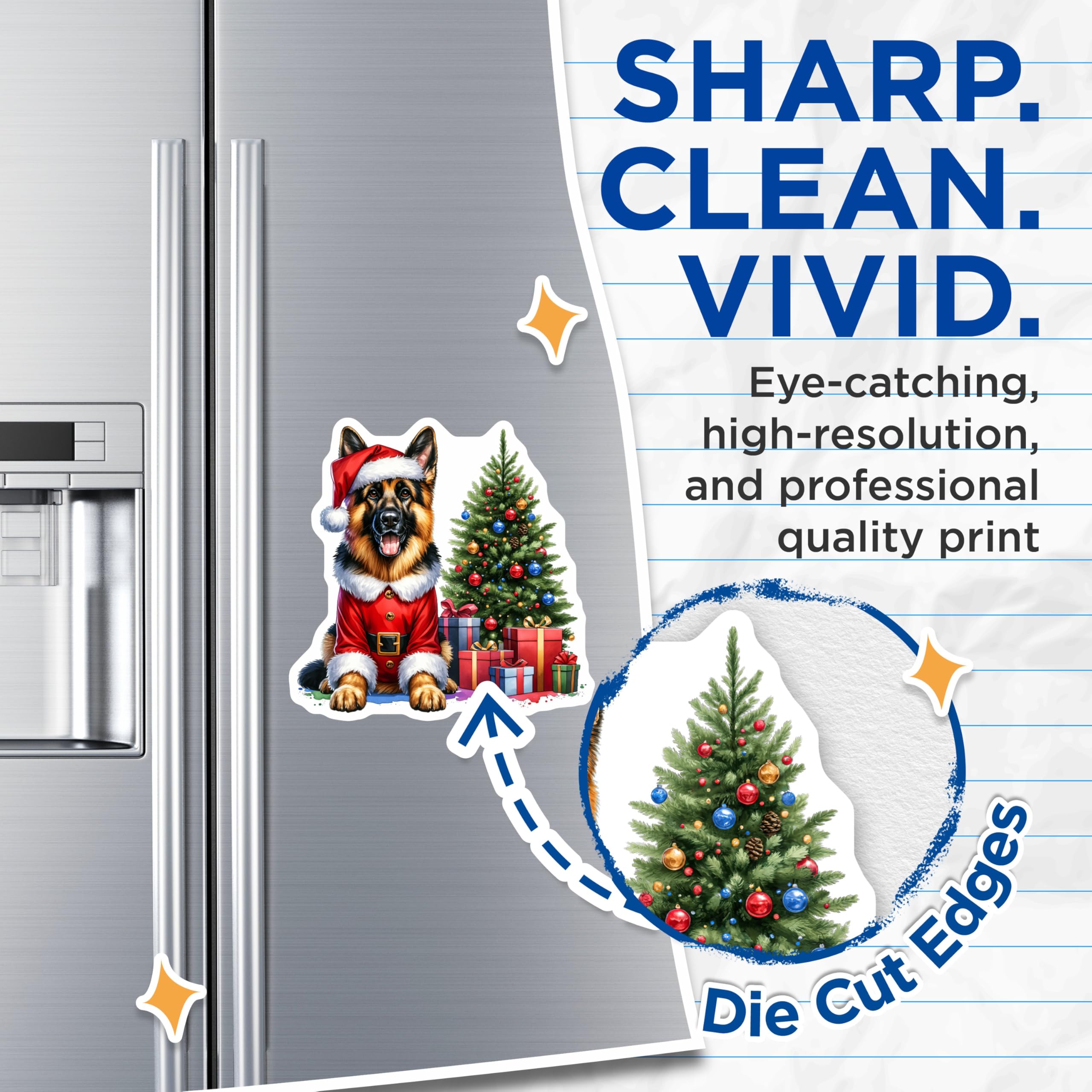 (2 Pack) German Shepherd Santa Dog Magnets - Cute Christmas Pet Decor - Holiday Animal Lover Fridge Accessory - 5 Inches On Longest Side - Thick Durable Magnet - Made in USA - MAG30657