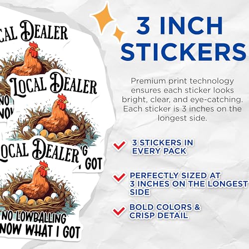 (3 Pack) Chicken Decals - Funny Chicken Quotes - Chicken Eggs Decor - 3 Inches On Longest Side - Easy Peel & Apply - Made in USA - 3MCS8715