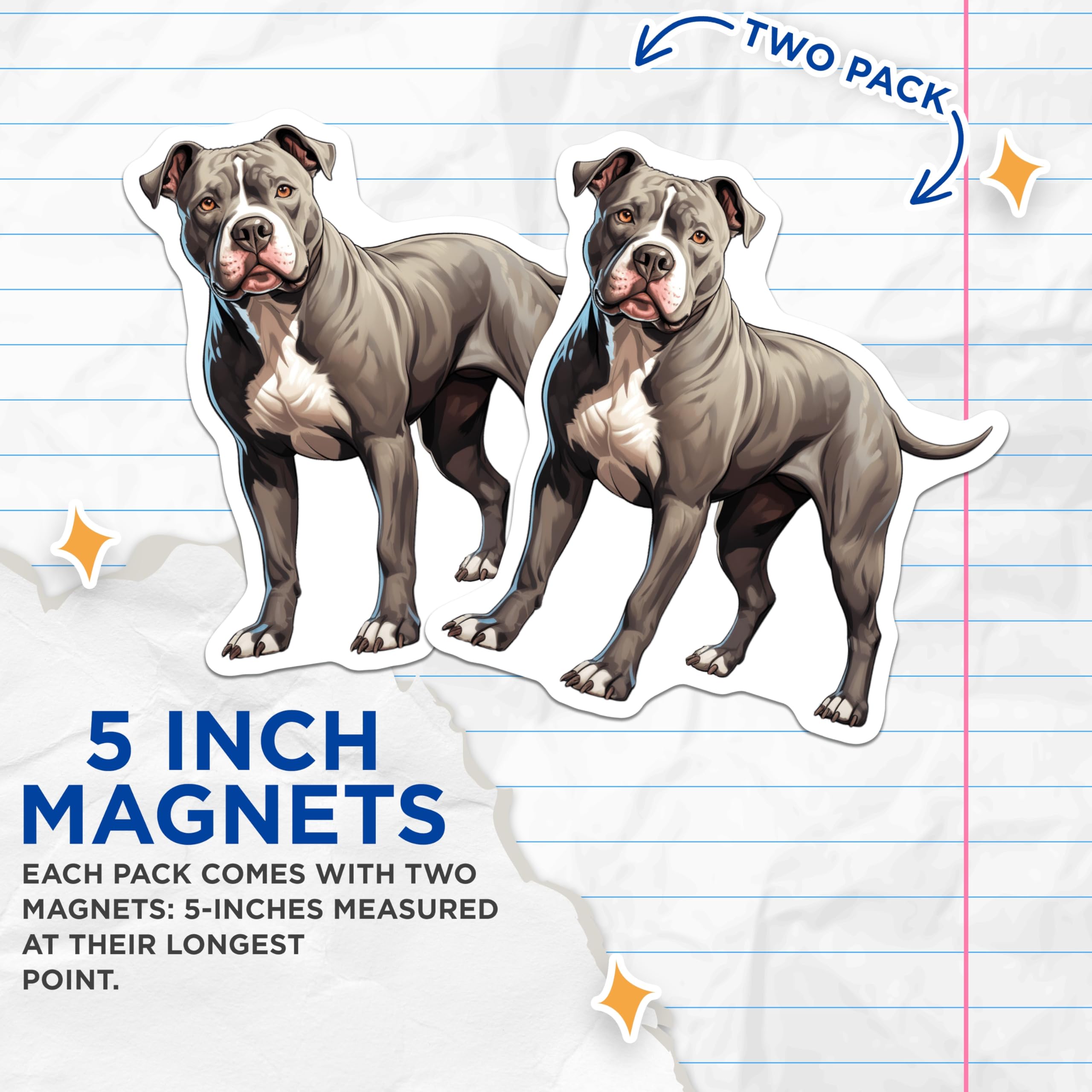 (2 Pack) Pitbull Dog Magnets - American Staffordshire Terrier - Dog Mom Pet Parent Decor - 5 Inches On Longest Side - Thick Durable Magnet - Made in USA - MAG26105