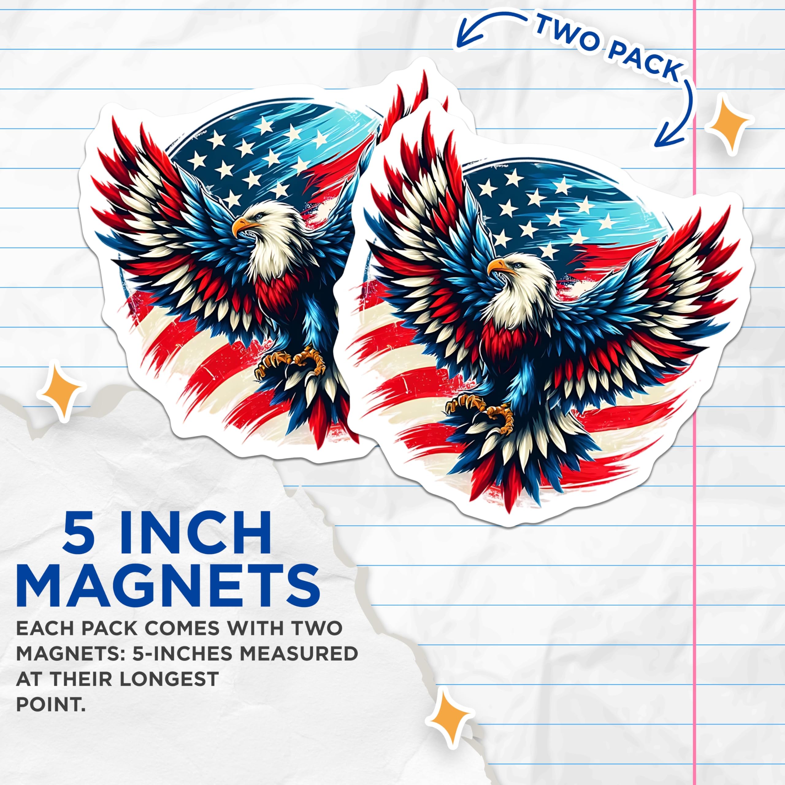 (2 Pack) American Eagle Magnets - Patriotic Decor - USA Pride Fridge Magnets - 5" On Longest Side - Premium Magnet - for Cars, Refrigerators, Toolboxes, Lockers - Made in USA - MAG15777