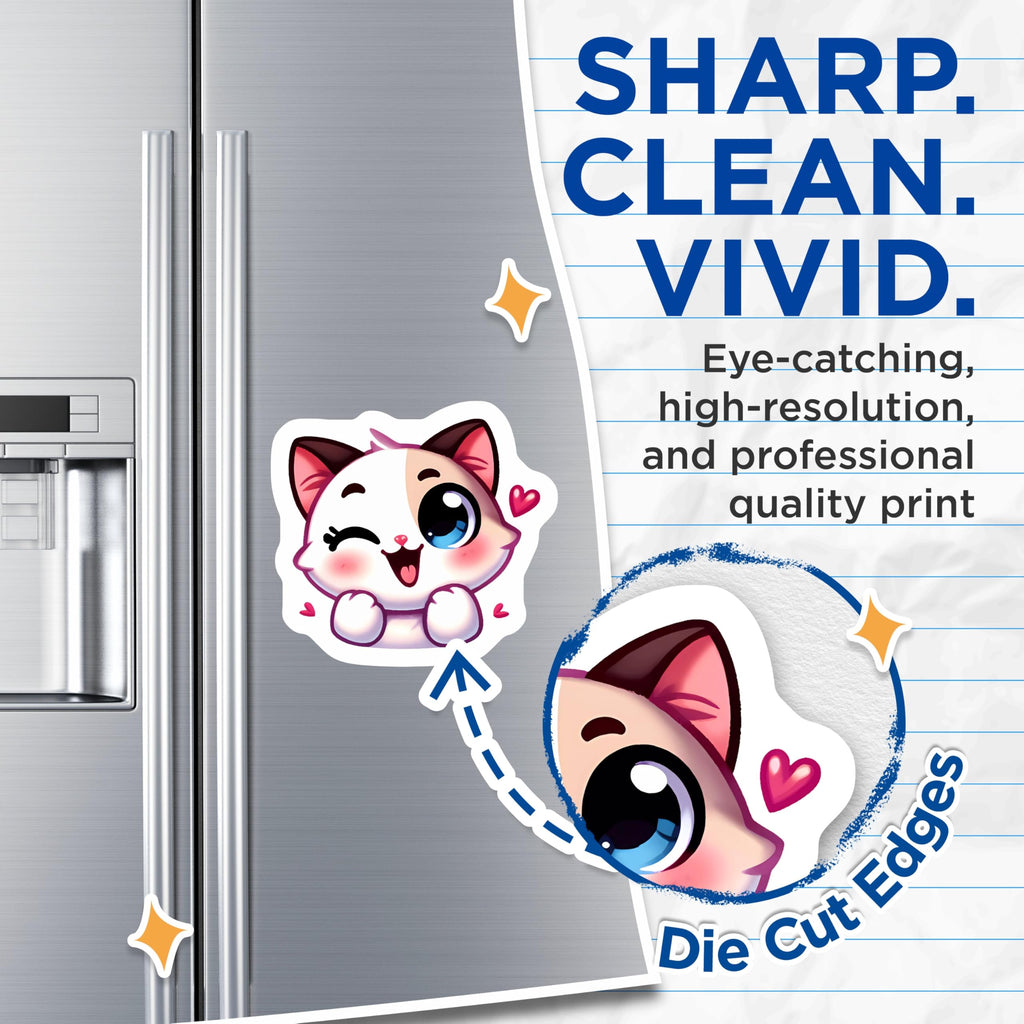 (2 Pack) Kawaii Cat Magnets - Cute Winking Kitten Refrigerator Magnets - Adorable Anime Feline Locker Decor Accessory - 5 Inches On Longest Side - Thick Durable Magnet - Made in USA - MAG21259