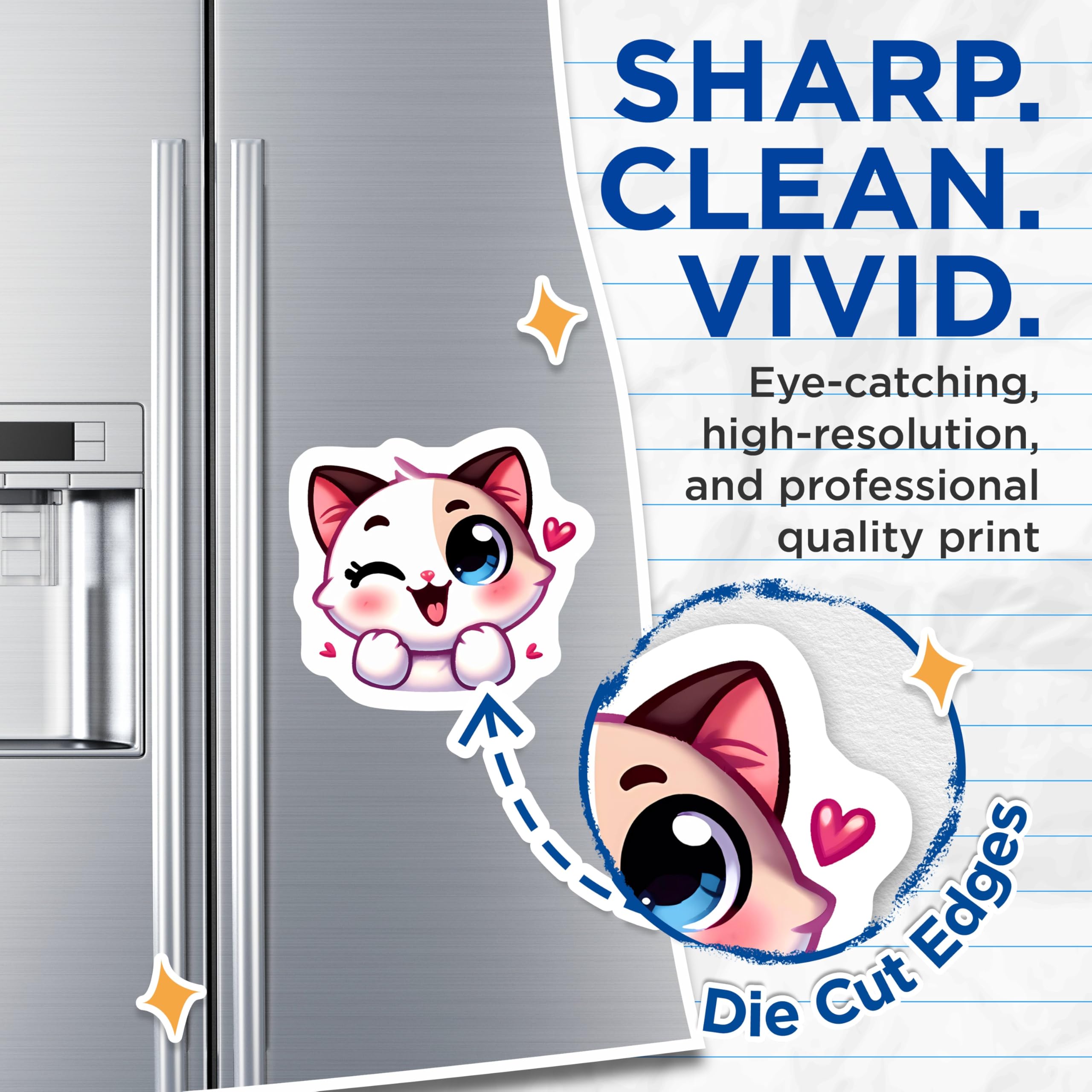 (2 Pack) Kawaii Cat Magnets - Cute Winking Kitten Refrigerator Magnets - Adorable Anime Feline Locker Decor Accessory - 5 Inches On Longest Side - Thick Durable Magnet - Made in USA - MAG21259