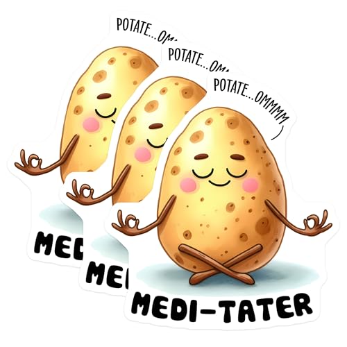 (3 Pack) Meditater Potato Decals - Yoga Spud Decal - Funny Food Laptop Decals - 3 Inches On Longest Side - Easy Peel & Apply - Made in USA - 3MCS6356