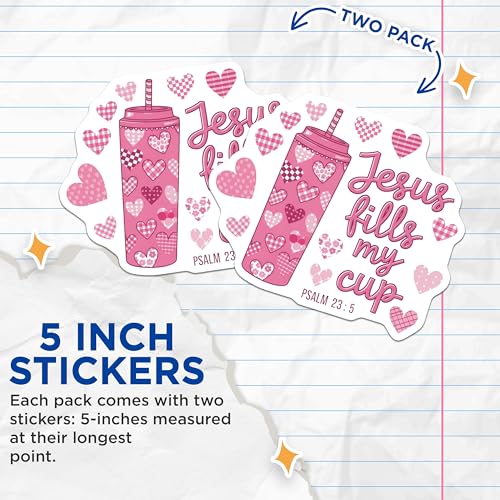 (2 Pack) Jesus Fills My Cup Stickers - 5" On Longest Side - Sticks to Smooth Flat Surfaces - Made in USA - BMCS8923 - BMCS8923