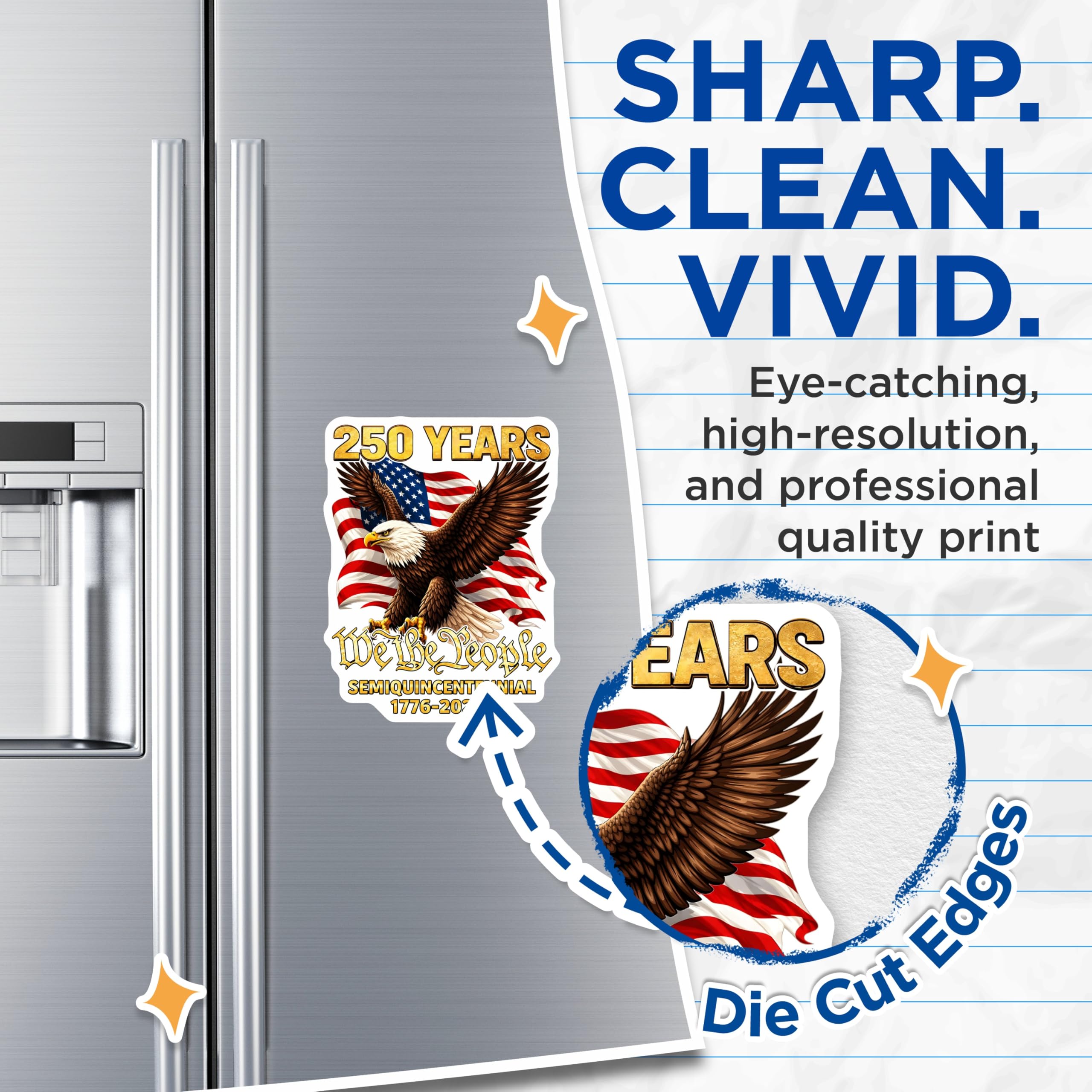 (2 Pack) 250 Years US History Stickers - Semiquincentennial Bald Eagle - We The People American Flag - American Independence – Bumper, Truck, Laptop Decal Set - BMCS251