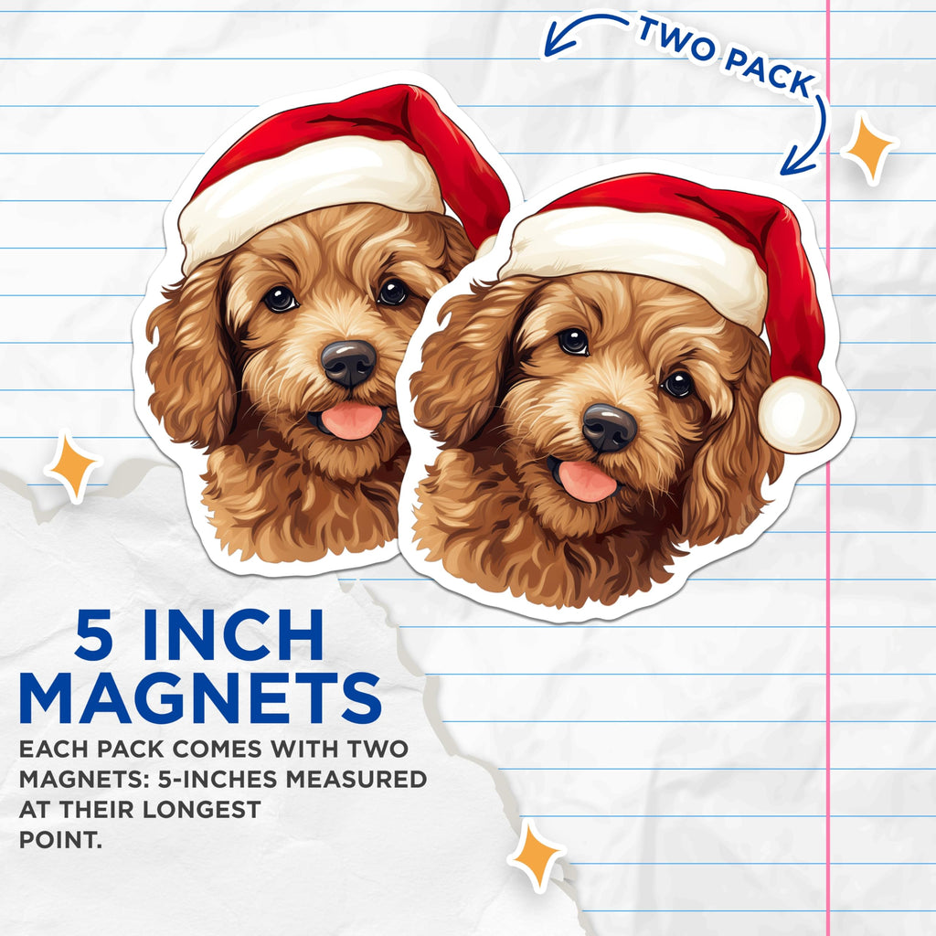 (2 Pack) Goldendoodle Christmas Magnets - Puppy Refrigerator Decor - Cute Holiday Dog Pet Lover - 5 Inches On Longest Side - Thick Durable Magnet - Made in USA - MAG26482