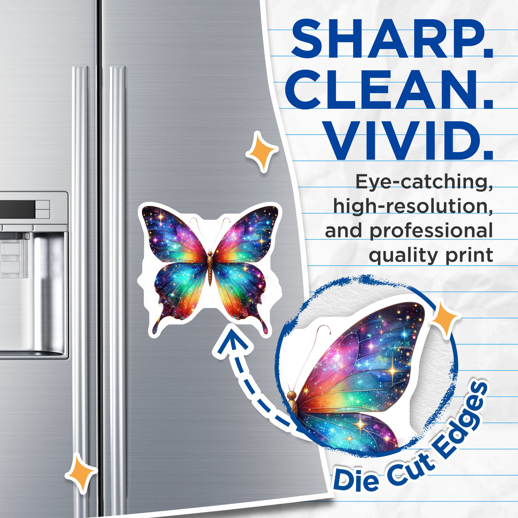 (2 Pack) Rainbow Galaxy Butterfly Magnets - Celestial Fridge Decor - Whimsical Locker Accent - Starry Wing Art - 5 Inches On Longest Side - Thick Durable Magnet - Made in USA - MAG39246