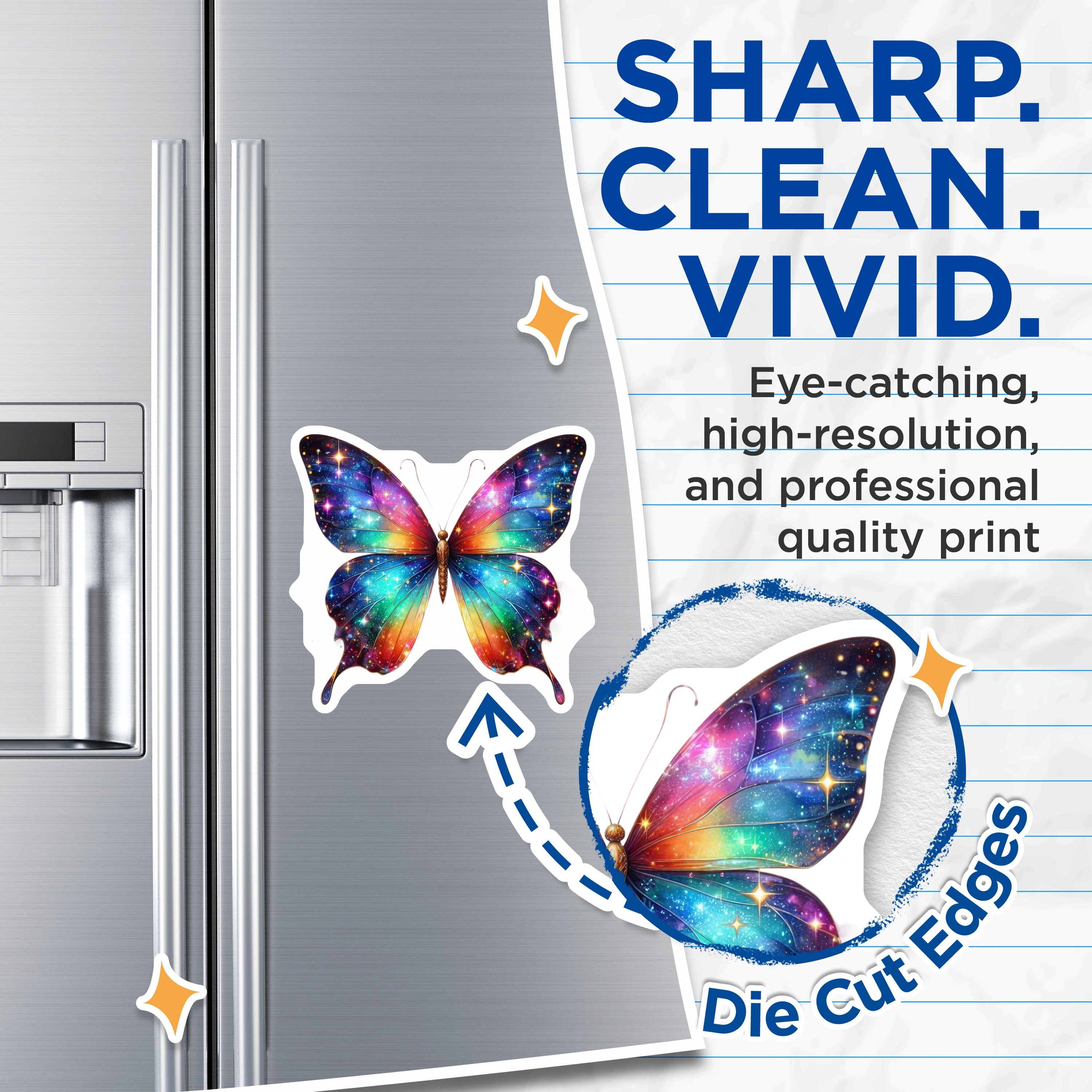 (2 Pack) Rainbow Galaxy Butterfly Magnets - Celestial Fridge Decor - Whimsical Locker Accent - Starry Wing Art - 5 Inches On Longest Side - Thick Durable Magnet - Made in USA - MAG39246
