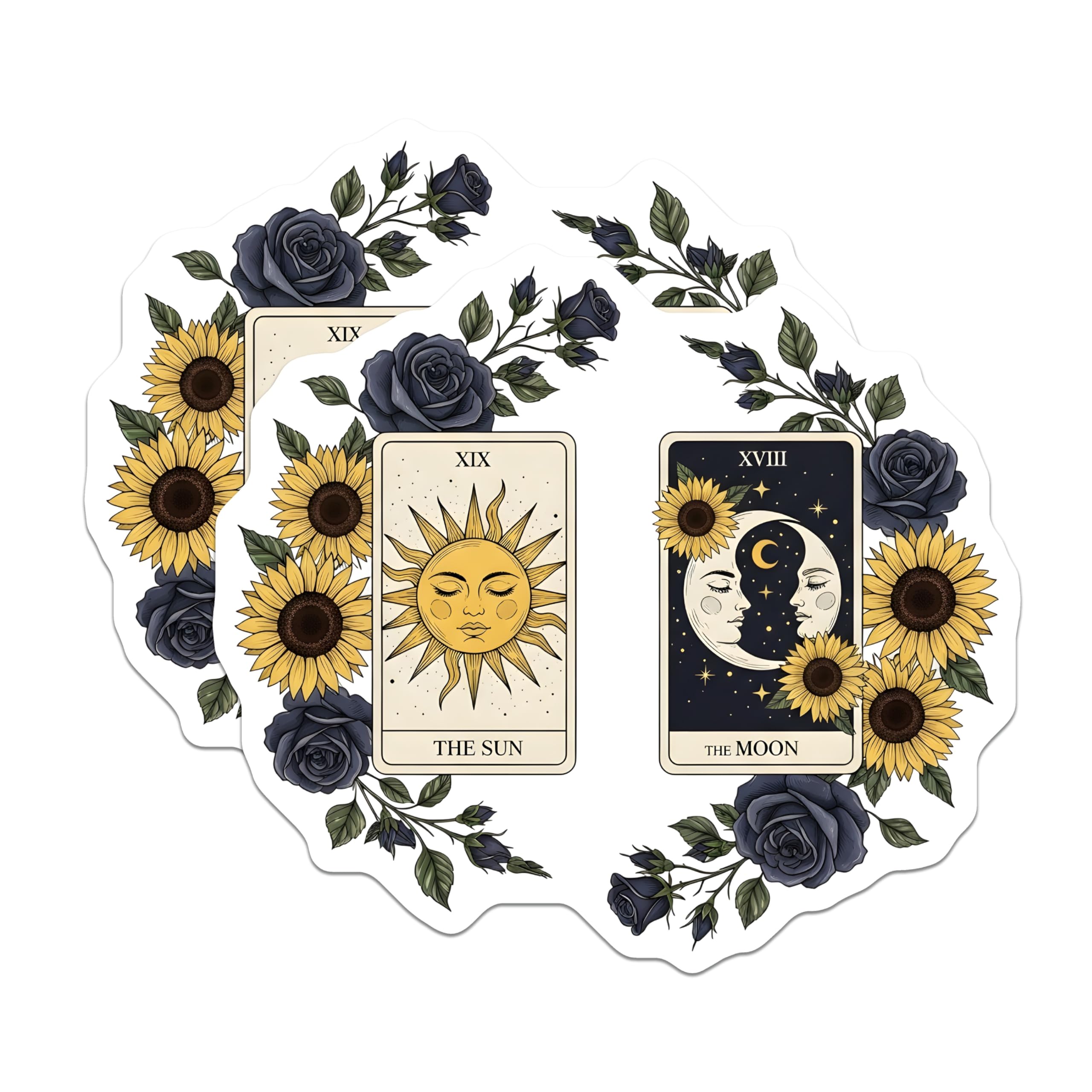 (2 Pack) Tarot Card Magnets - Sun and Moon - Witchy Decor Magnets - 5" On Longest Side - Premium Magnet - for Cars, Refrigerators, Toolboxes, Lockers - Made in USA - MAG18727