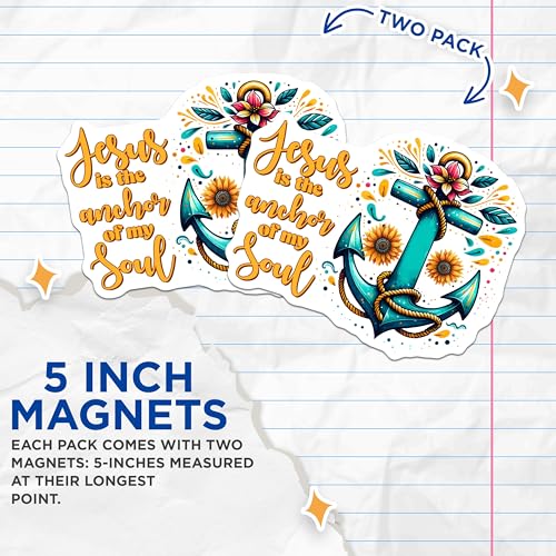 (2 Pack) Jesus is The Anchor of My Soul Magnets - Christian Faith - Religious Quotes - 5" On Longest Side - for Cars, Refrigerators, Toolboxes, Lockers - Made in USA BMCS3120