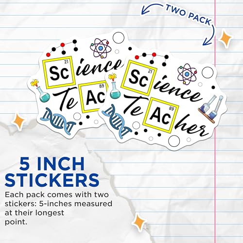 (2 Pack) Science Teacher Stickers - Chemistry - Fun Science for Teachers - 5" On Longest Side - Sticks to Smooth Flat Surfaces - Made in USA - BMCS7839