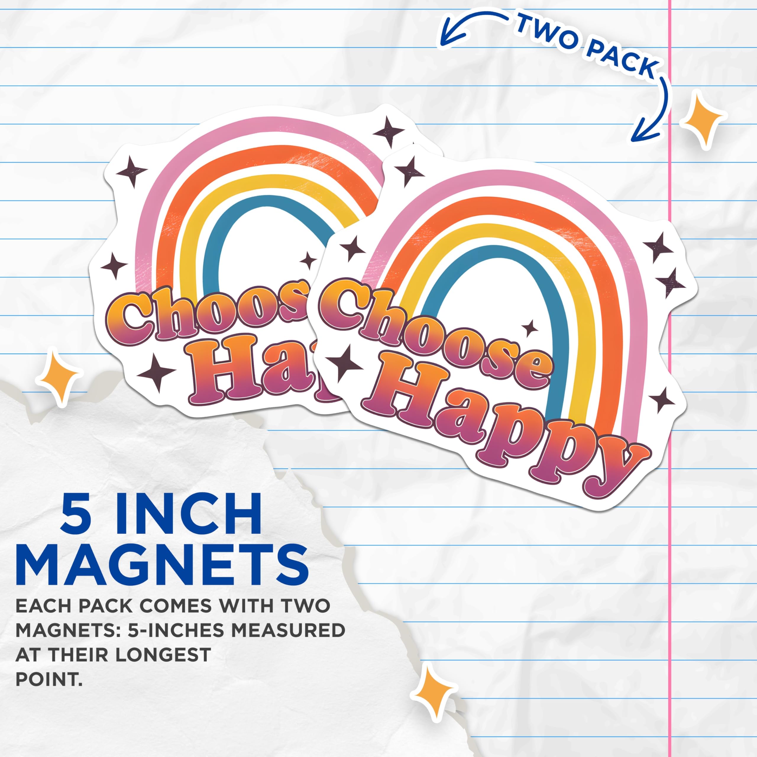 (2 Pack) Choose Happy Magnets - Rainbow Decor - Inspirational Fridge Magnets - 5" On Longest Side - Premium Magnet - for Cars, Refrigerators, Toolboxes, Lockers - Made in USA - MAG18195