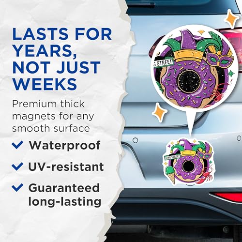 (2 Pack) King Street Mardi Gras Magnets - Jester Donut Magnet - New Orleans Theme Magnet - Ative Kitchen Magnets - 5" On Longest Side - for Cars, Fridges, Toolboxes - Made in USA - MAG3905