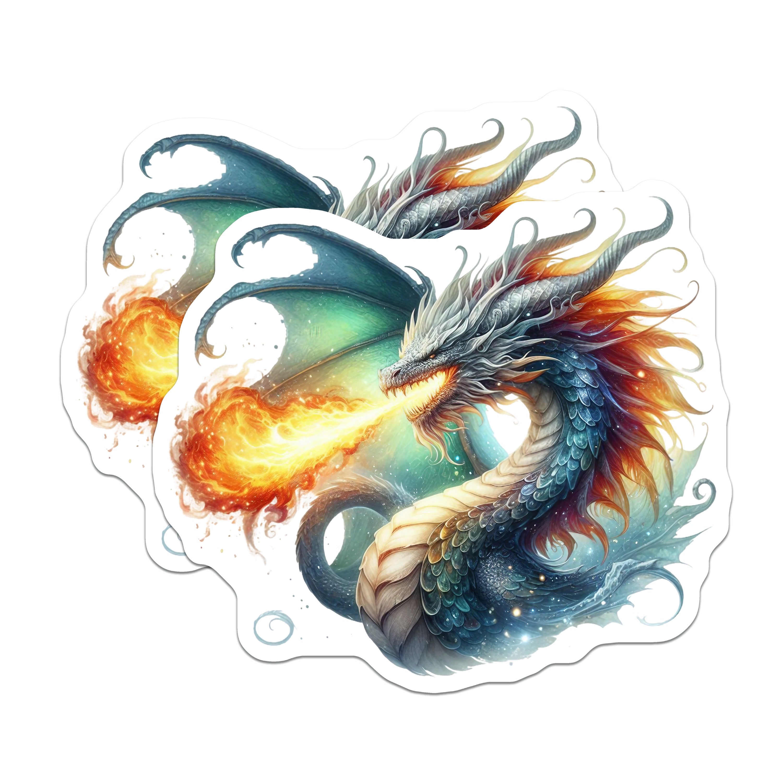 (2 Pack) Fire Dragon Magnets - Fantasy Dragon Art - Mythical Creature Decor - Gamer Room Display - 5 Inches On Longest Side - Thick Durable Magnet - Made in USA - MAG38791