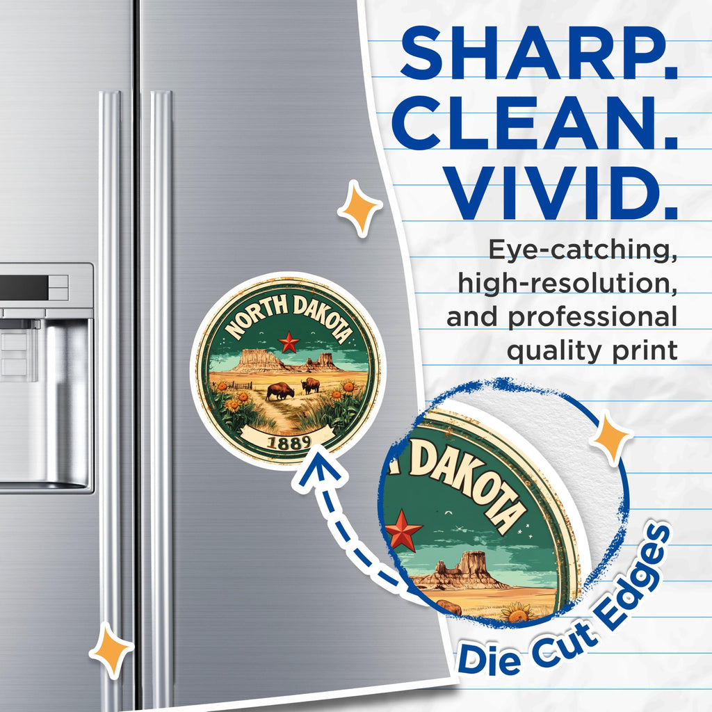 (2 Pack) North Dakota Magnets - Bison Sunflowers - State Seal Fridge Magnets - 5" On Longest Side - Premium Magnet - for Cars, Refrigerators, Toolboxes, Lockers - Made in USA - MAG14588