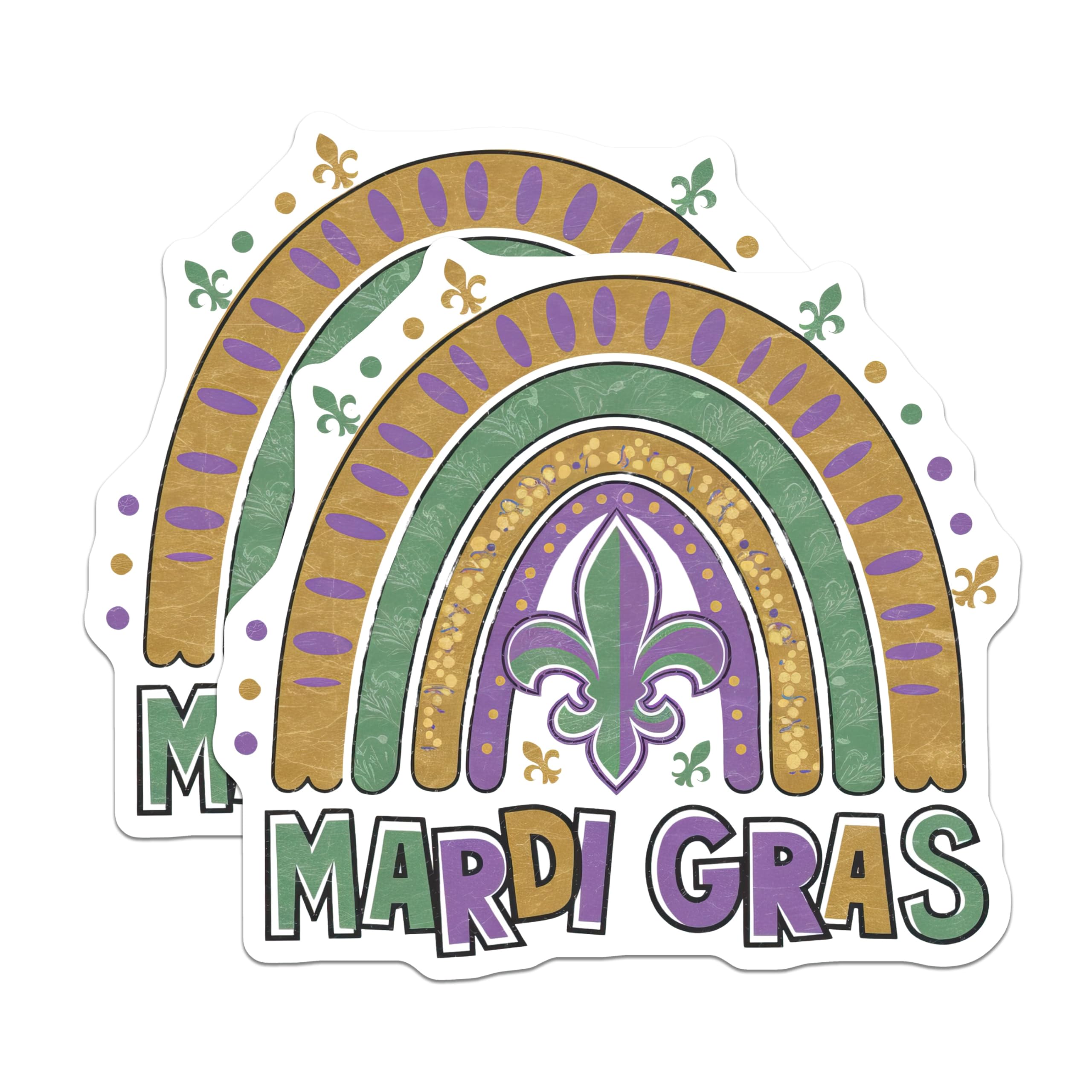 (2 Pack) Mardi Gras Stickers - Fleur de Lis - Celebration Stickers - 5" On Longest Side - Sticks to Smooth Flat Surfaces - Made in USA - BMCS14698