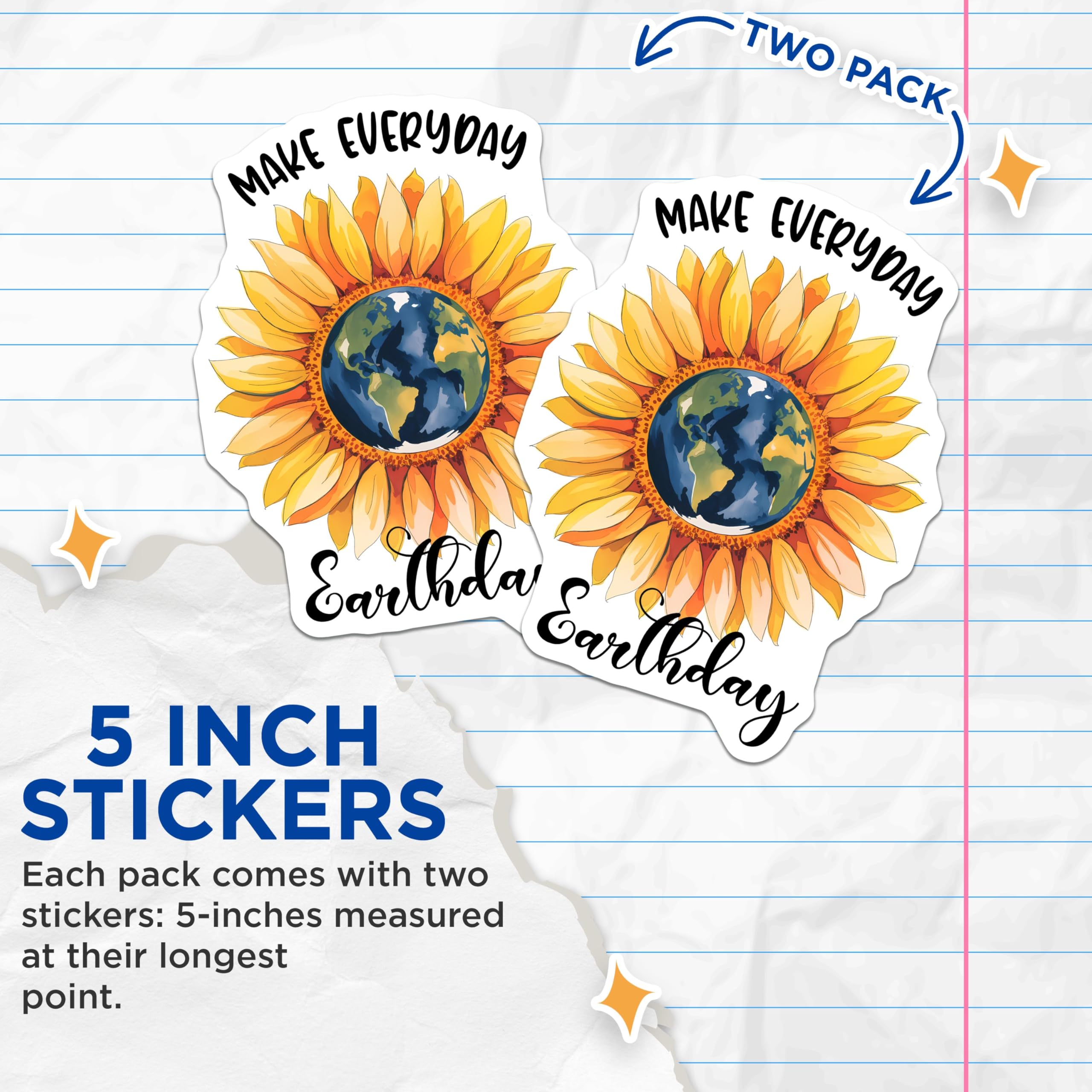 (2 Pack) Environmental Sunflower Stickers - Earth Day - Inspirational Quotes - 5" On Longest Side - Sticks to Smooth Flat Surfaces - Made in USA - BMCS8437