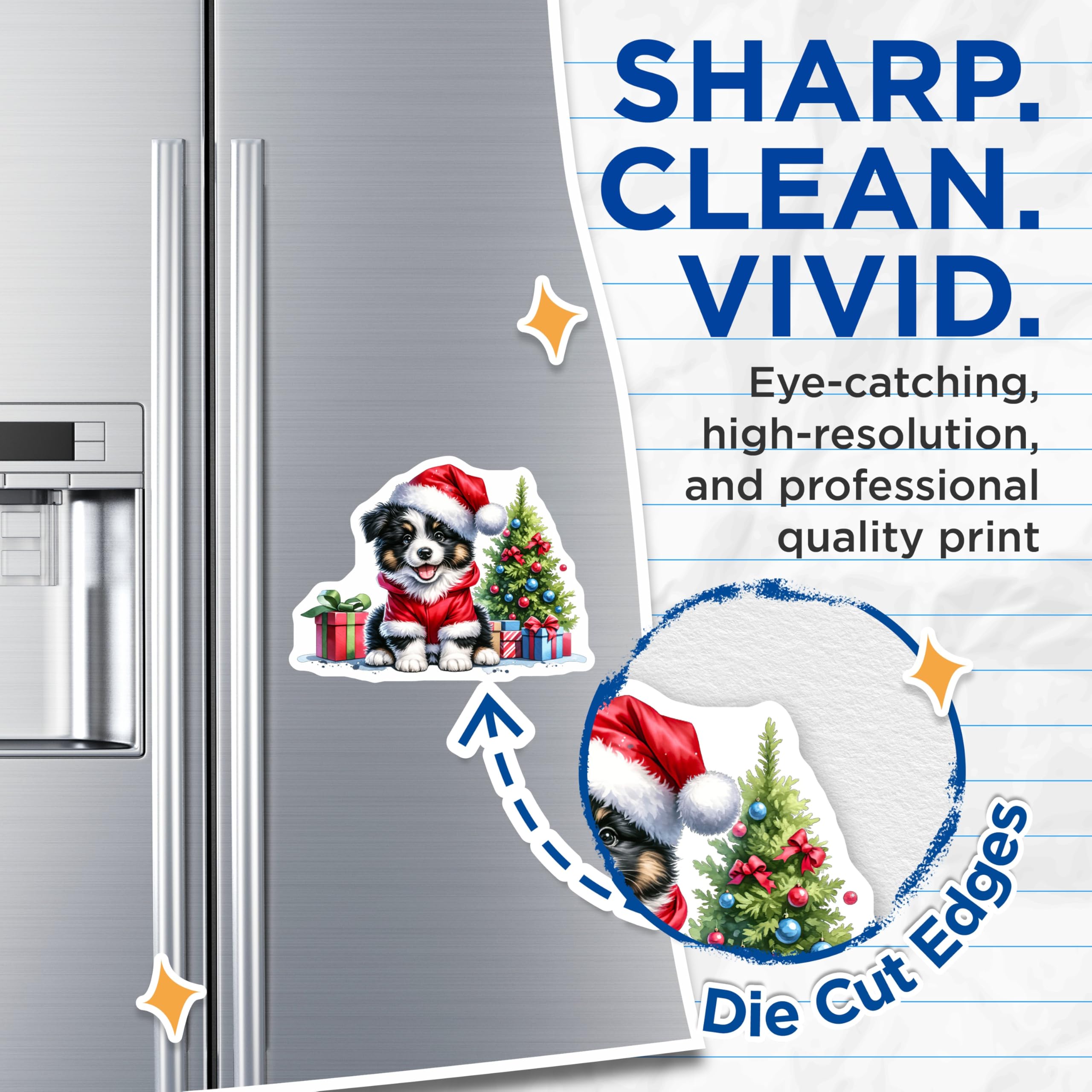 (2 Pack) Christmas Puppy Magnets - Santa Dog Holiday Decor - Cute Animal Refrigerator Accent for Pet Lovers - 5 Inches On Longest Side - Thick Durable Magnet - Made in USA - MAG28623