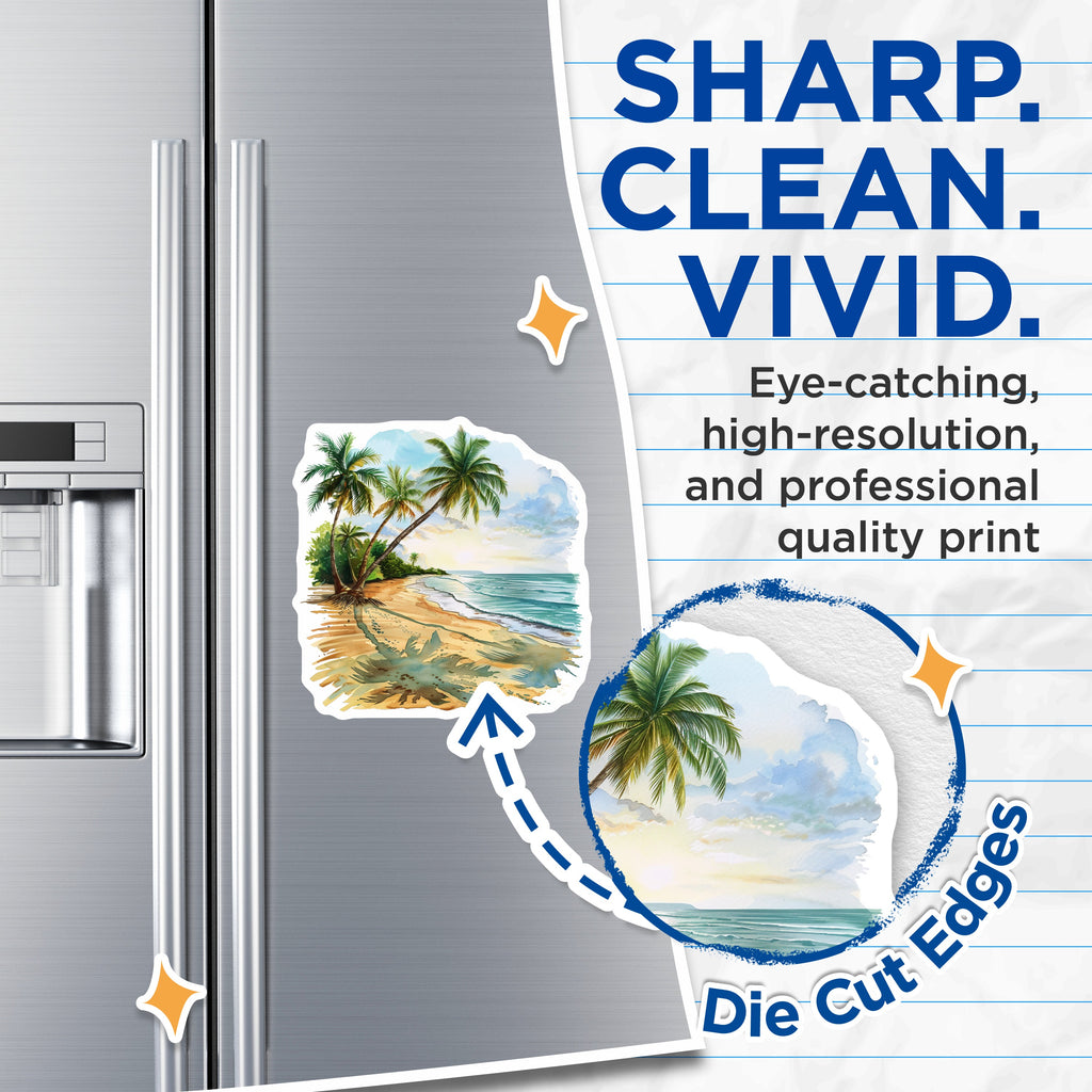 (2 Pack) Tropical Beach Magnets - Palm Tree Ocean Scene - Coastal Home Decor - Summer Vacation Souvenir - 5 Inches On Longest Side - Thick Durable Magnet - Made in USA - MAG37787