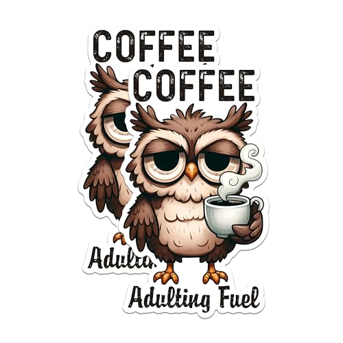 (2 Pack) Coffee Lover Owl Magnets - Funny Adulting Magnets - Cute Coffee Decor Magnets for Kitchen- 5" On Longest Side - for Fridges, Toolboxes, Cars - Made in USA - MAG2779