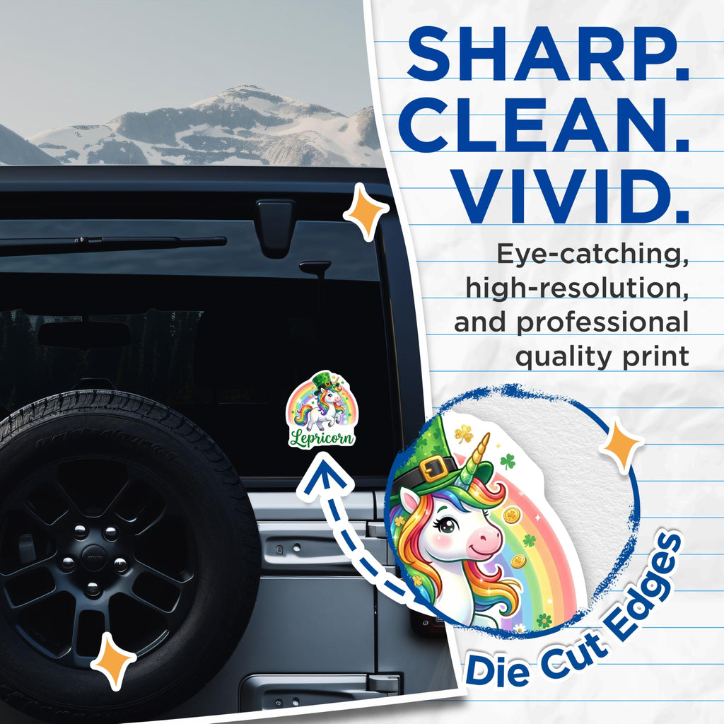 (2 Pack) Lepricorn Stickers - Unicorn Leprechaun Hat - St Patricks Day Unicorn Decal- 5" On Longest Side - Sticks to Smooth Flat Surfaces - Made in USA - BMCS16699