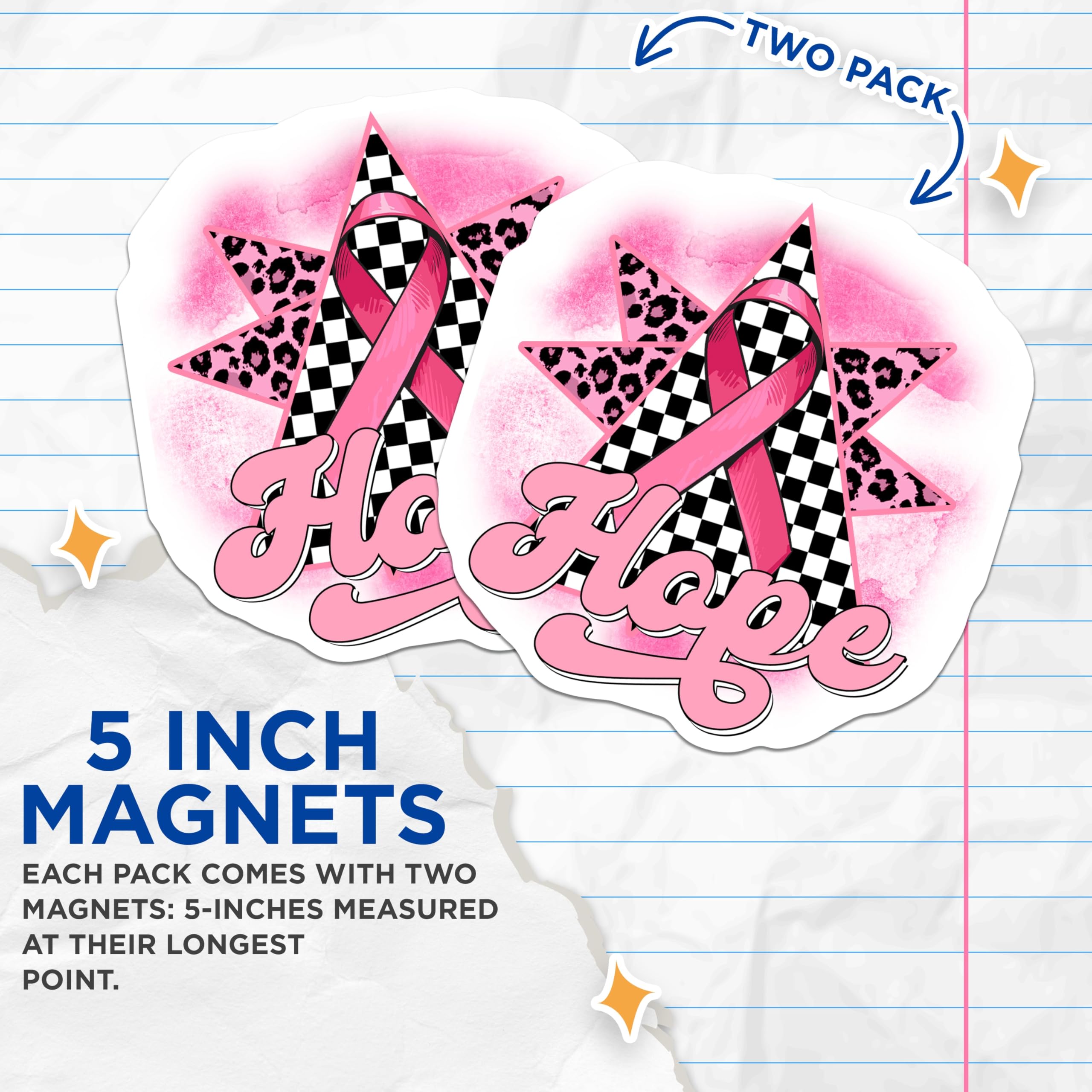 (2 Pack) Hope Ribbon Magnets - Breast Cancer Awareness - Pink Leopard Print Magnets - 5" On Longest Side - Premium Magnet - for Cars, Refrigerators, Toolboxes, Lockers - Made in USA - MAG16873