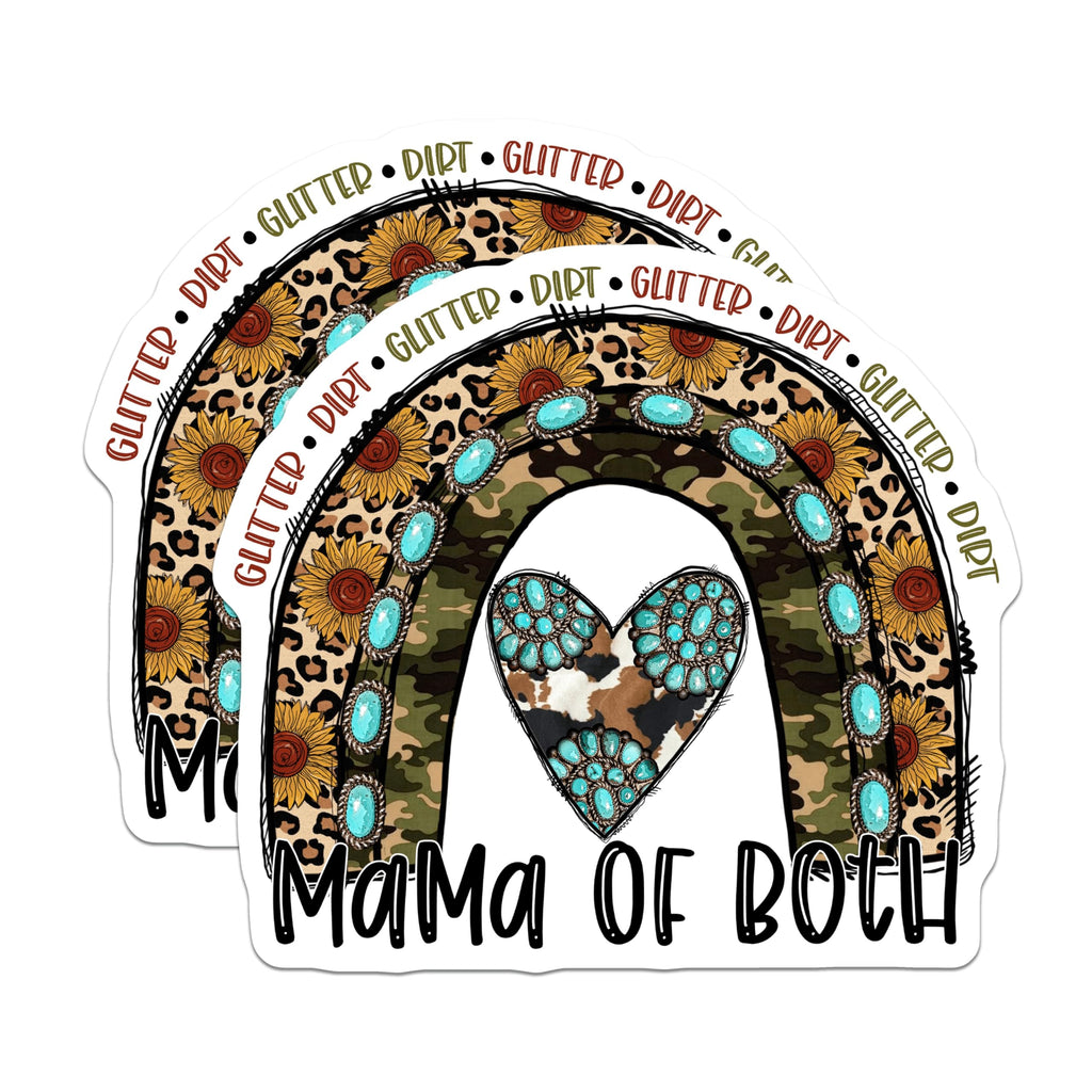 (2 Pack) Mama of Both Magnets - Glitter Dirt Mom Life - Western Camo Leopard Print - 5 Inches On Longest Side - Thick Durable Magnet - Made in USA - MAG26268