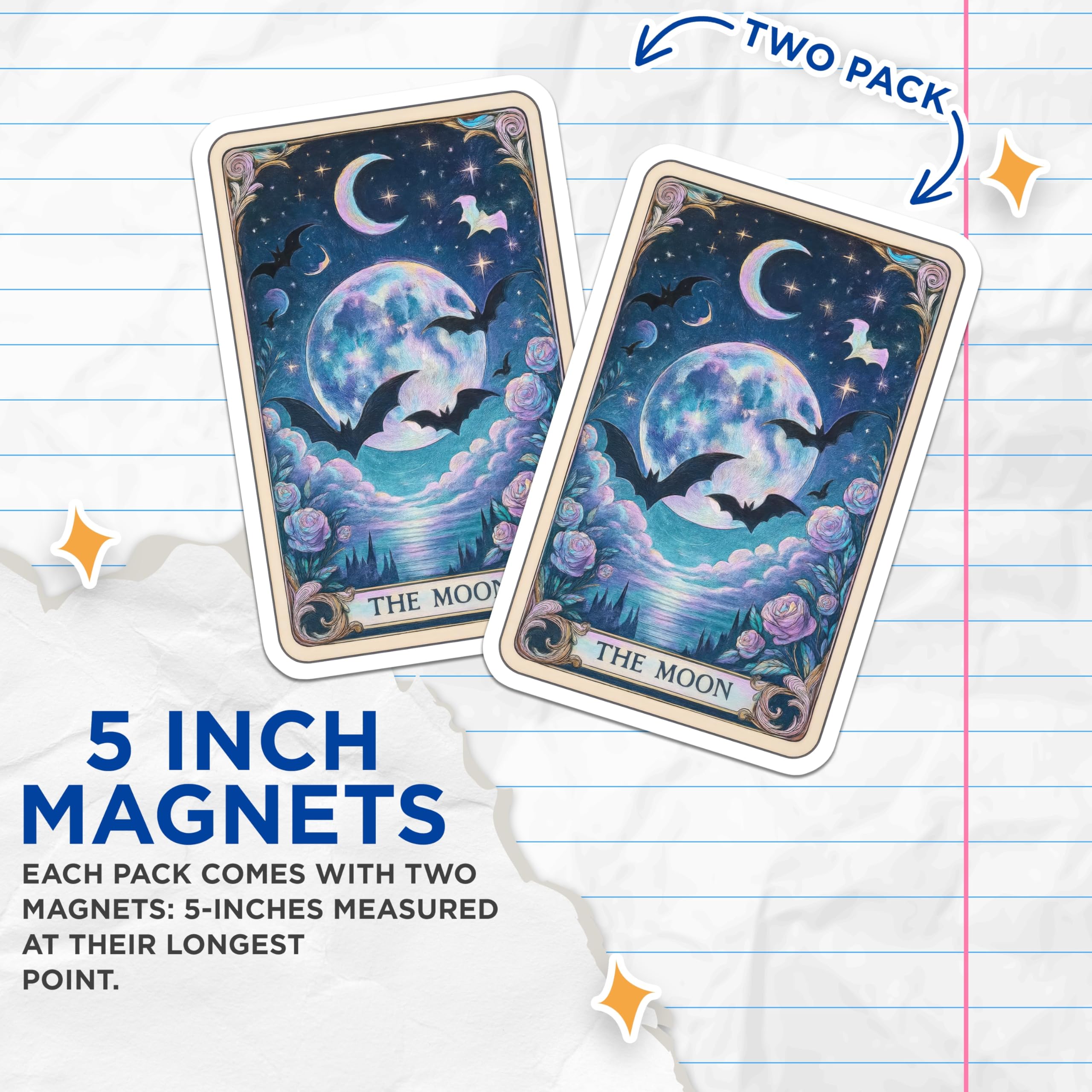(2 Pack) The Moon Tarot Card Magnets - Mystical Celestial Art - Gothic Bat and Rose Decor - Witchy Spiritual Fridge Magnets - 5 Inches On Longest Side - Thick Durable Magnet - Made in USA - MAG20276