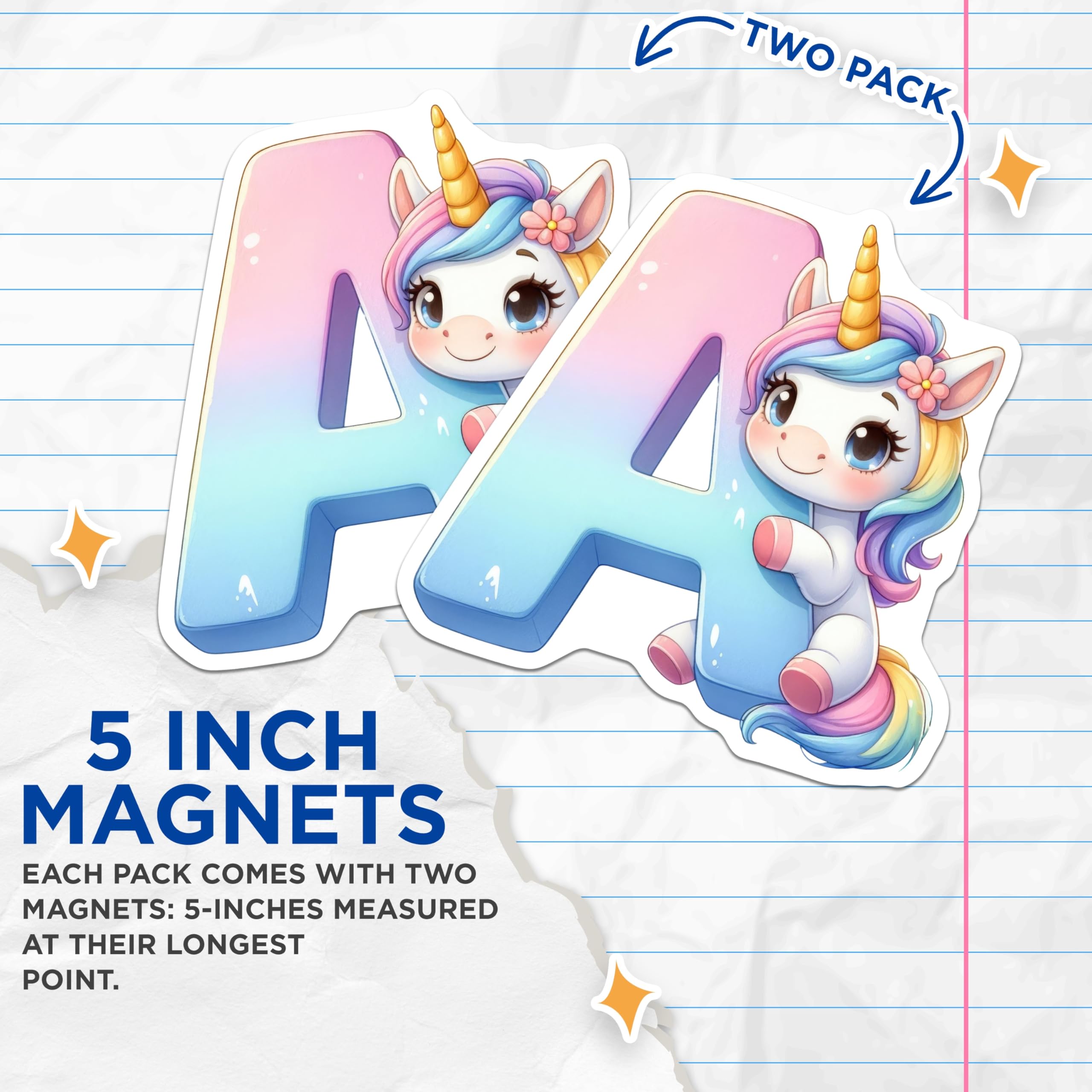 (2 Pack) Unicorn Initial A Magnets - Alphabet Letter Magnets - Pastel Unicorn Room Decor - 5" On Longest Side - Premium Magnet - for Cars, Refrigerators, Toolboxes, Lockers - Made in USA - MAG15210