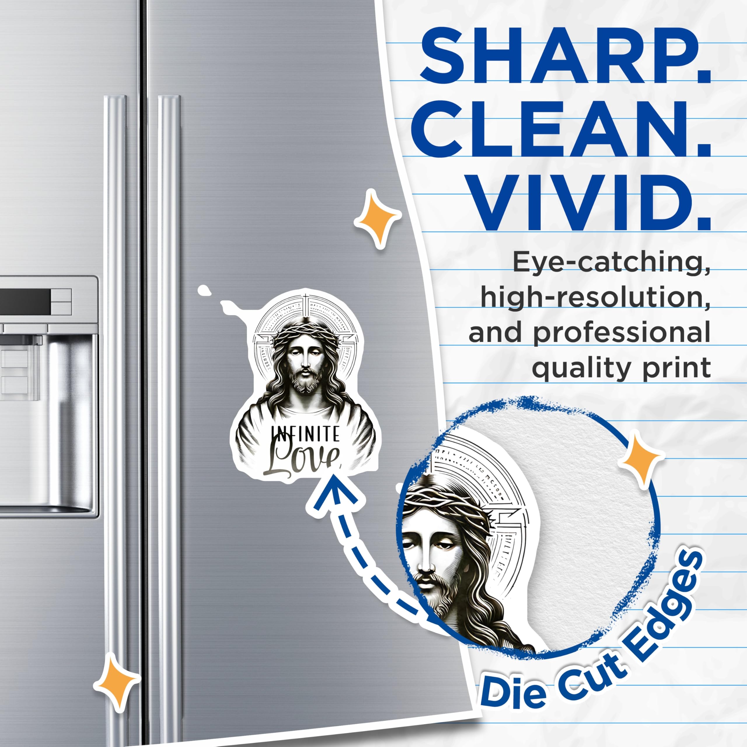 (2 Pack) Jesus Christ Magnets - Infinite Love Decor - Christian Faith Spiritual Home - 5 Inches On Longest Side - Thick Durable Magnet - Made in USA - MAG25169