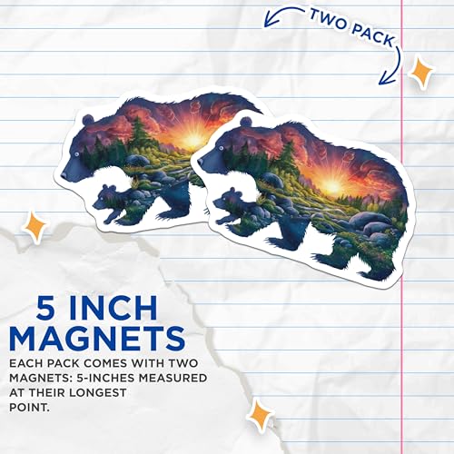(2 Pack) Bear and Cub Magnets - Sunset Forest Scene - Animal Nature Art - 5" On Longest Side - for Cars, Fridges, Toolboxes - Made in USA - MAG7275