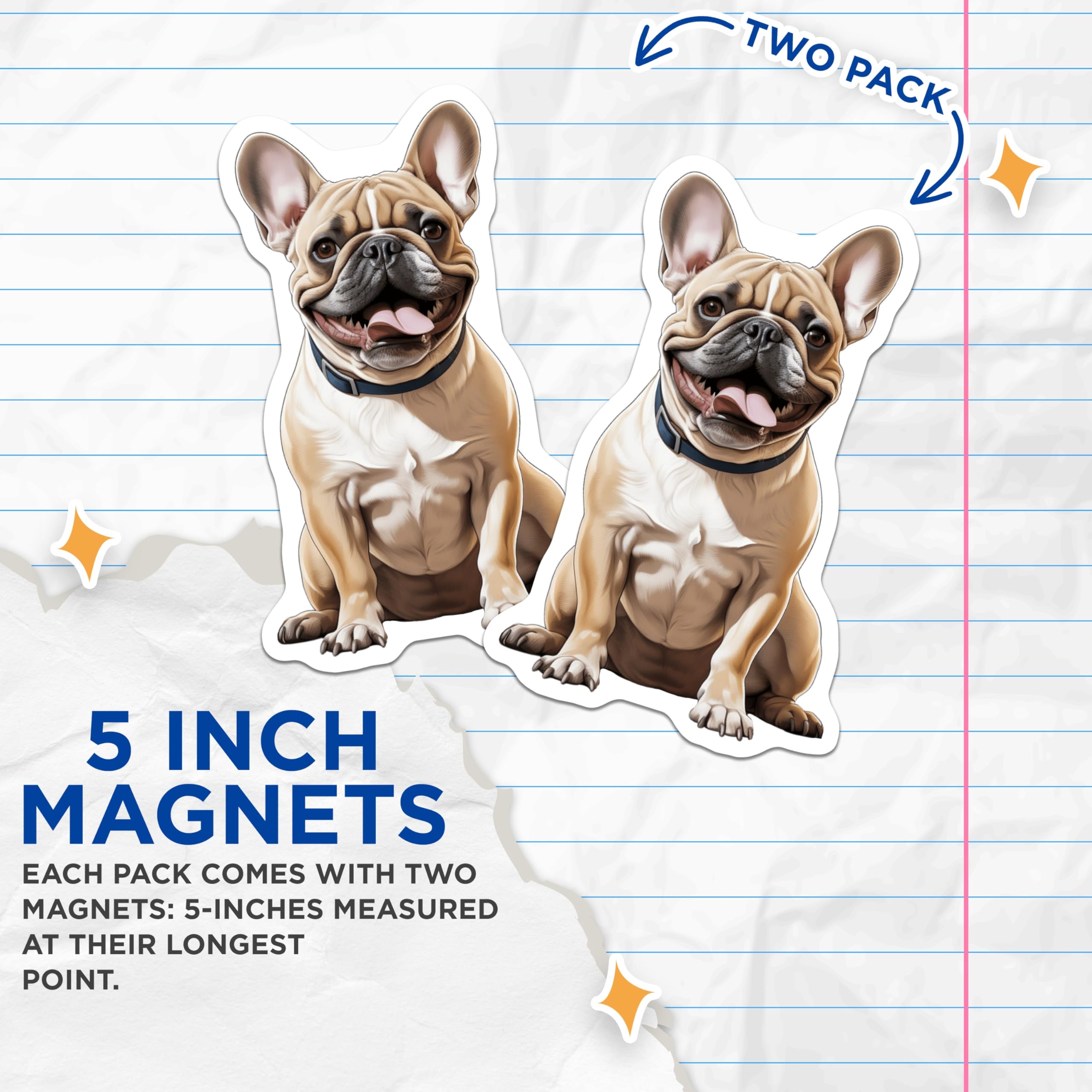 (2 Pack) French Bulldog Magnets - Smiling Frenchie Dog Lover Accessory - Canine Puppy Refrigerator Locker Magnets - 5 Inches On Longest Side - Thick Durable Magnet - Made in USA - MAG24267