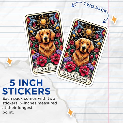 (2 Pack) Golden Retriever Dog Stickers - Floral Dog Stickers - Starry Night Dog Stickers - 5" On Longest Side - Sticks to Smooth Flat Surfaces - Made in USA - BMCS5055