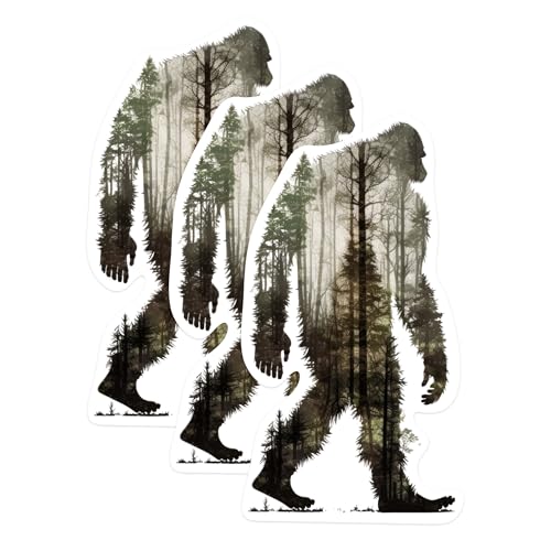 (3 Pack) Bigfoot Decals - Sasquatch Silhouette - Forest Trees Decal - 3 Inches On Longest Side - Easy Peel & Apply - Made in USA - 3MCS0610