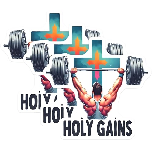 (3 Pack) Holy Gains Decals - Gym Motivation - Religious Fitness - Laptop Decals - 3 Inches On Longest Side - Easy Peel & Apply - Made in USA - 3MCS8409