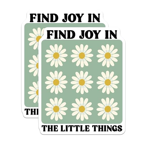 (2 Pack) Find Joy Stickers - Motivational Quote Stickers - Cute Flower Stickers - 5" On Longest Side - Sticks to Smooth Flat Surfaces - Made in USA - BMCS3860